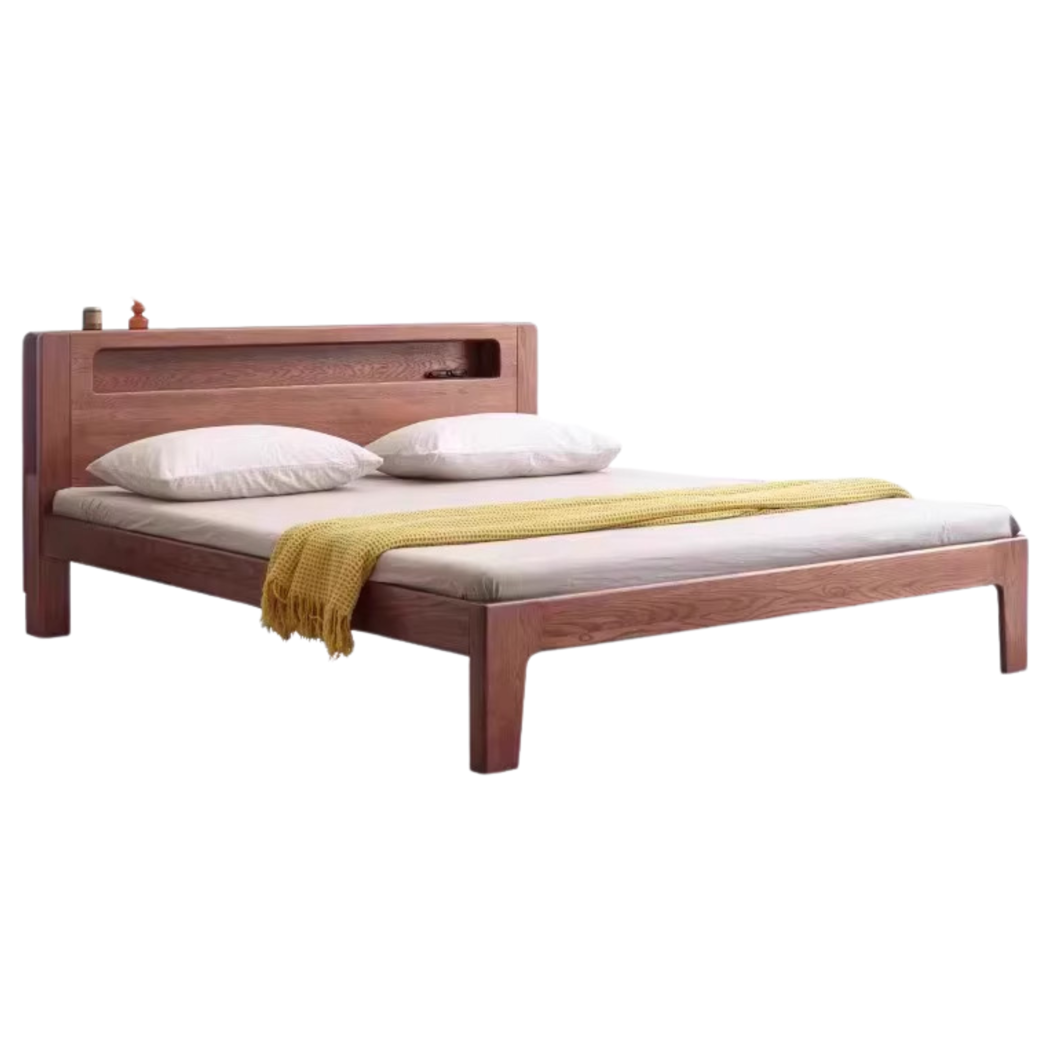 Oak solid wood bed with light walnut-color