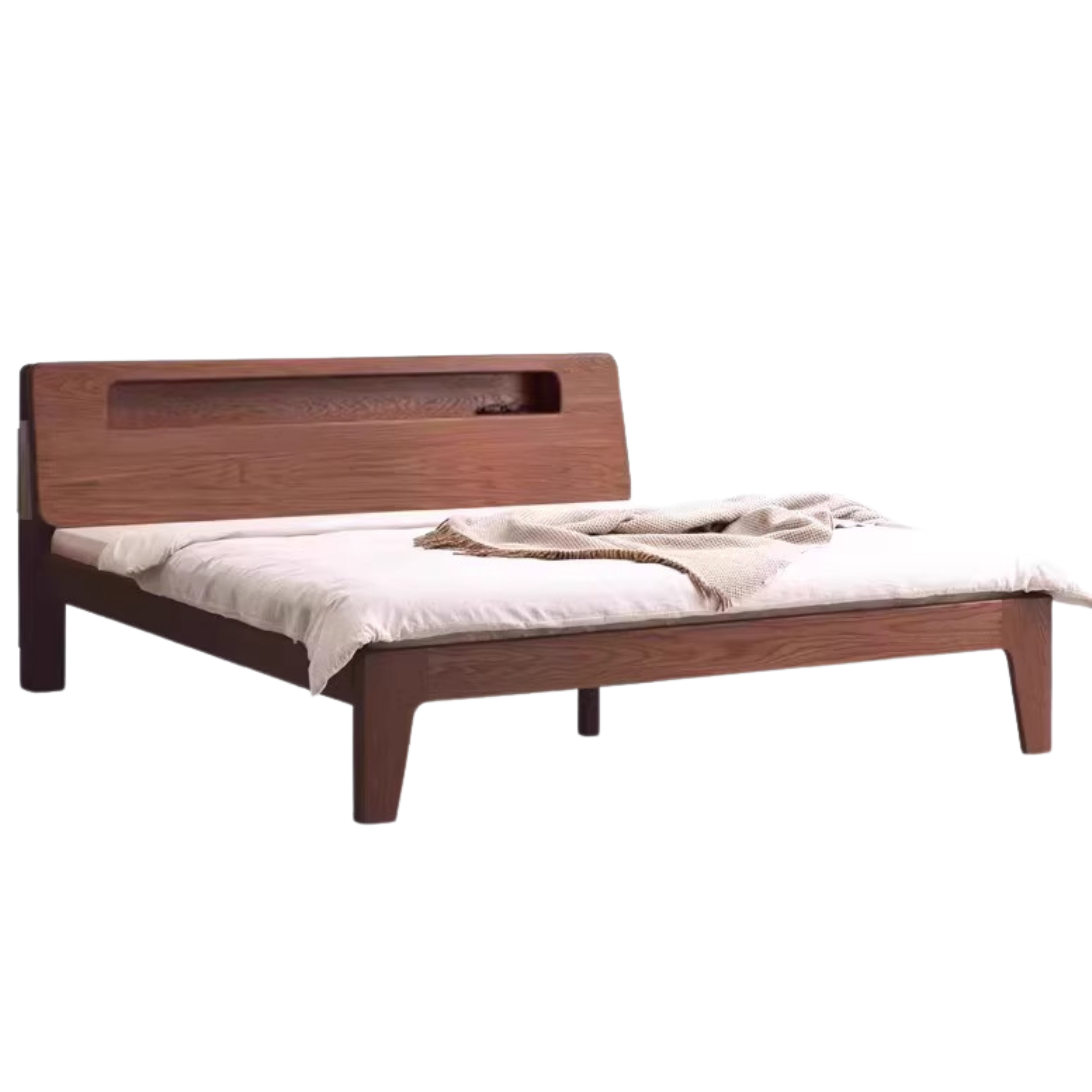 Oak solid wood bed with light walnut-color