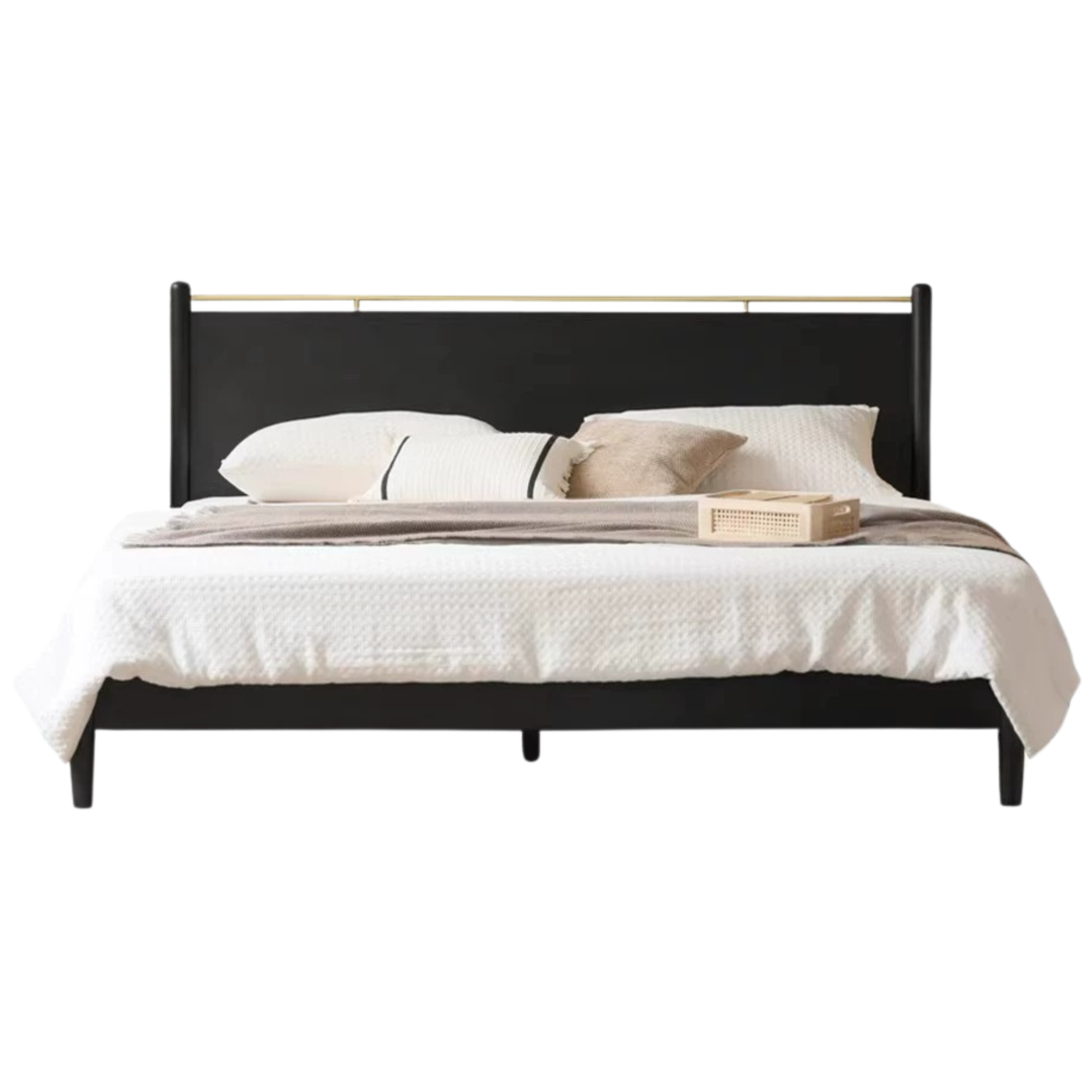 Oak Solid Wood Black Retro American Bed