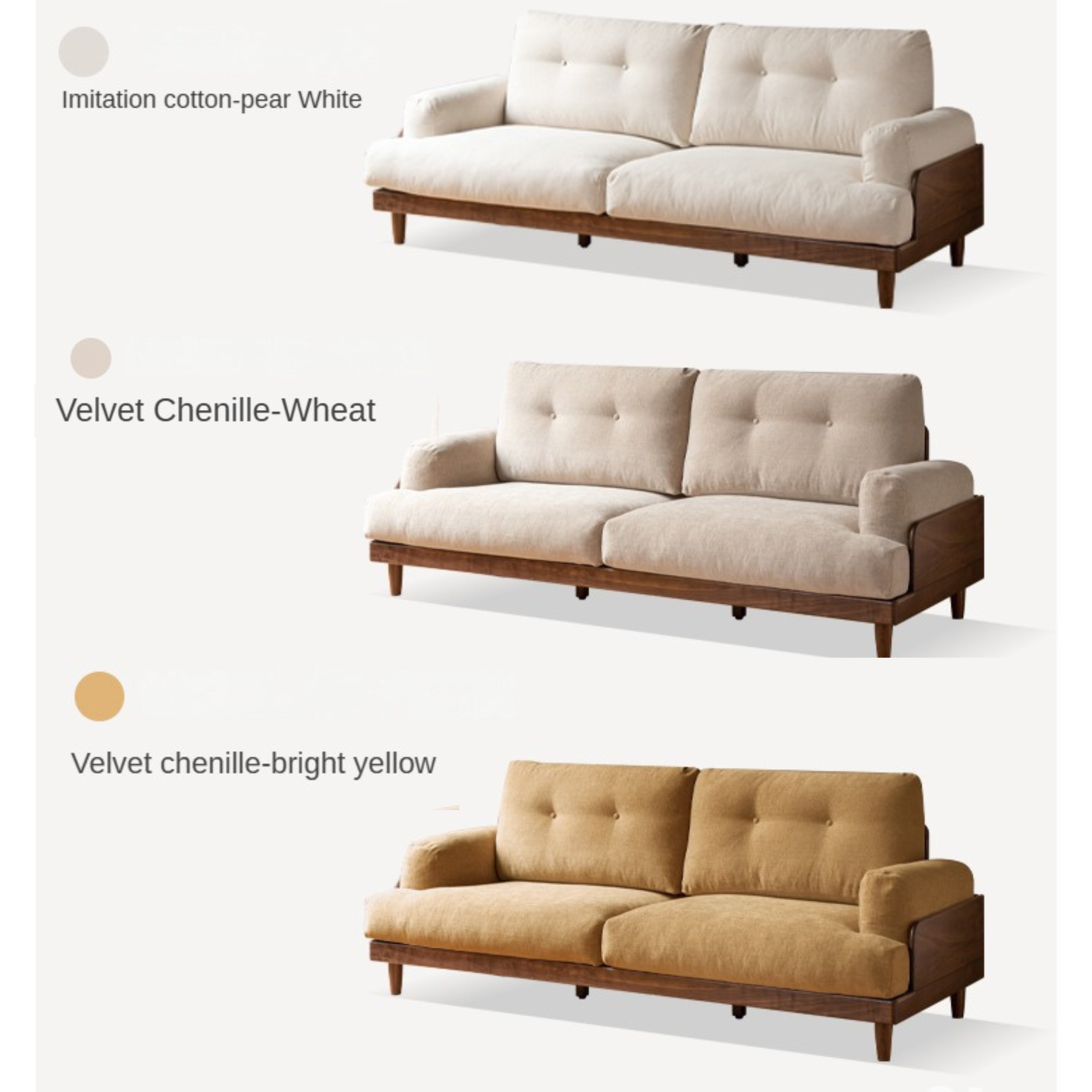 Black Walnut Solid Wood Leather, Fabric Sofa Modern.