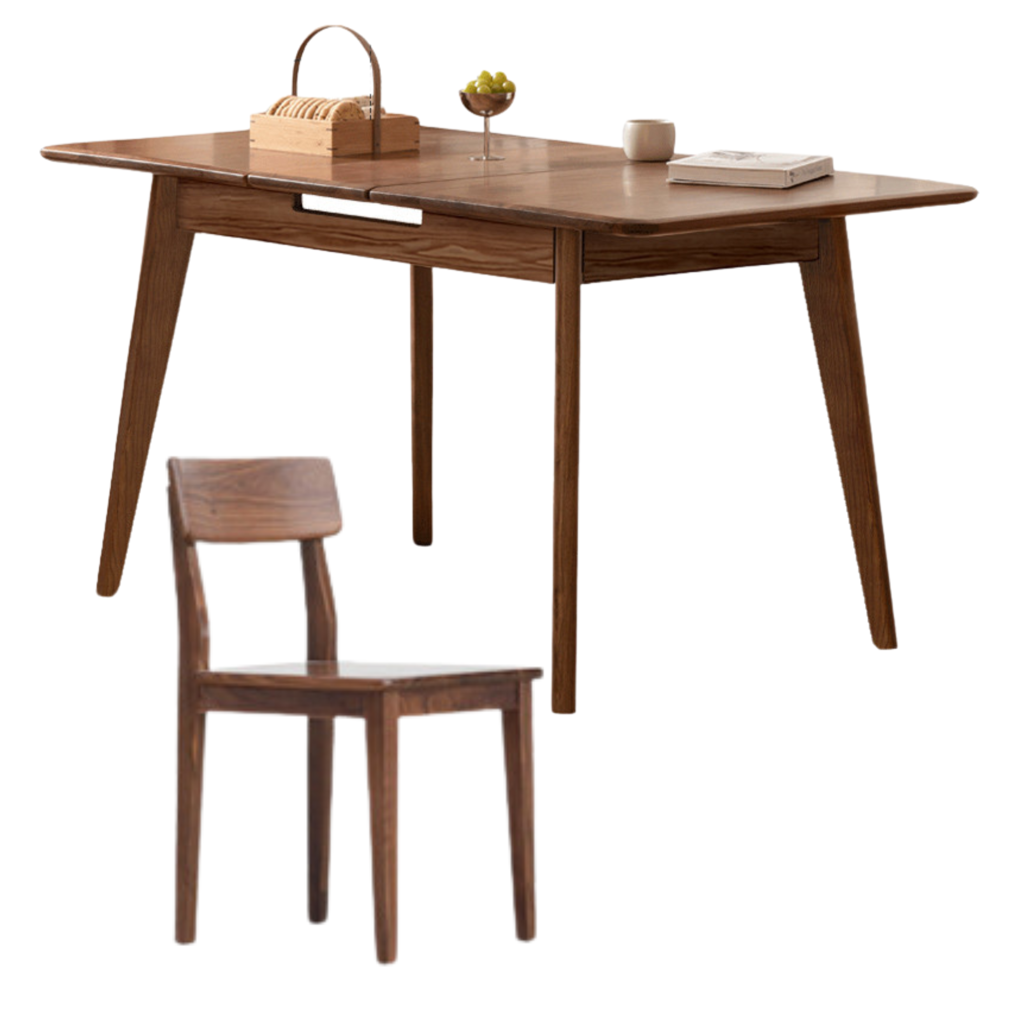 Black Walnut, Ash Solid Wood Telescopic Retractable Dining Table