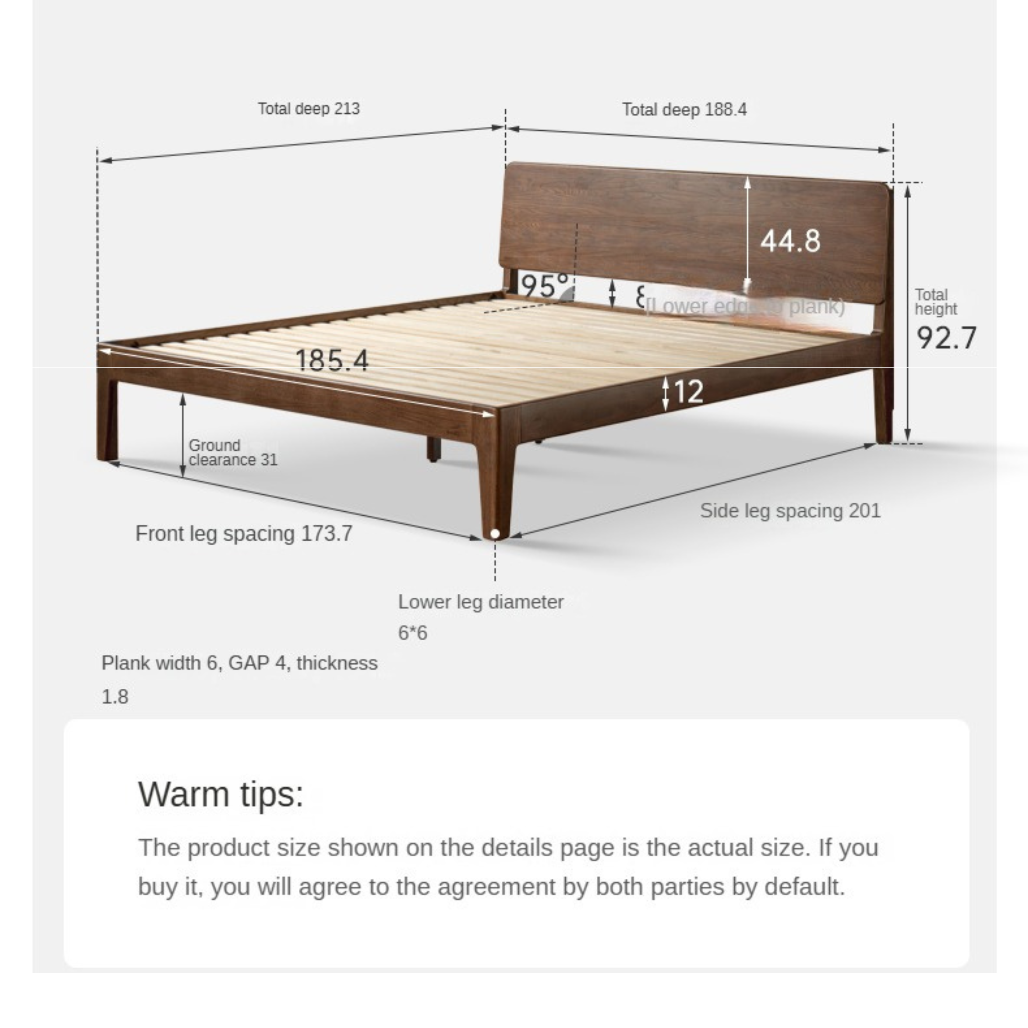 Oak Solid Wood High Back Large Bed