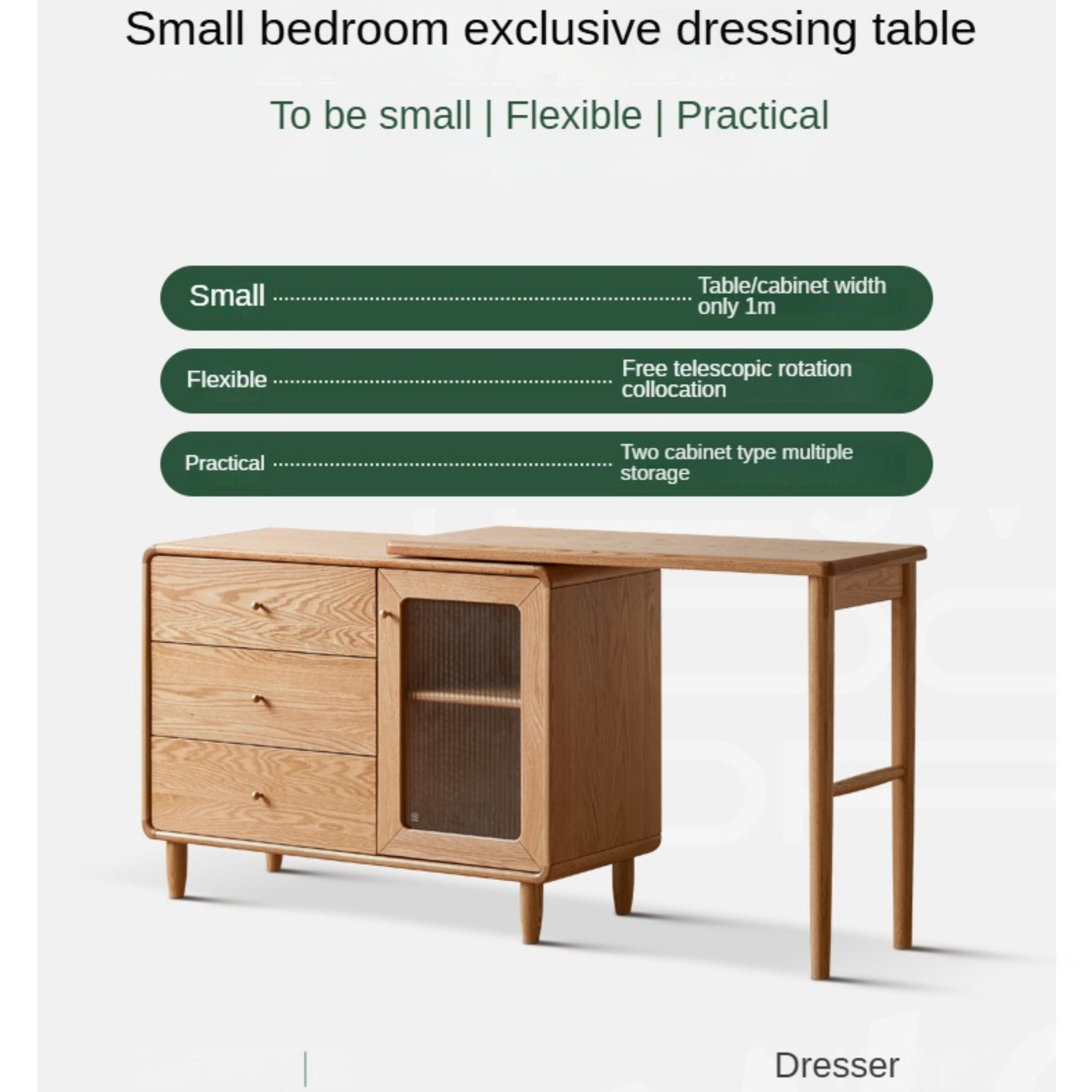 Oak Solid Wood Retractable Dressing Table.