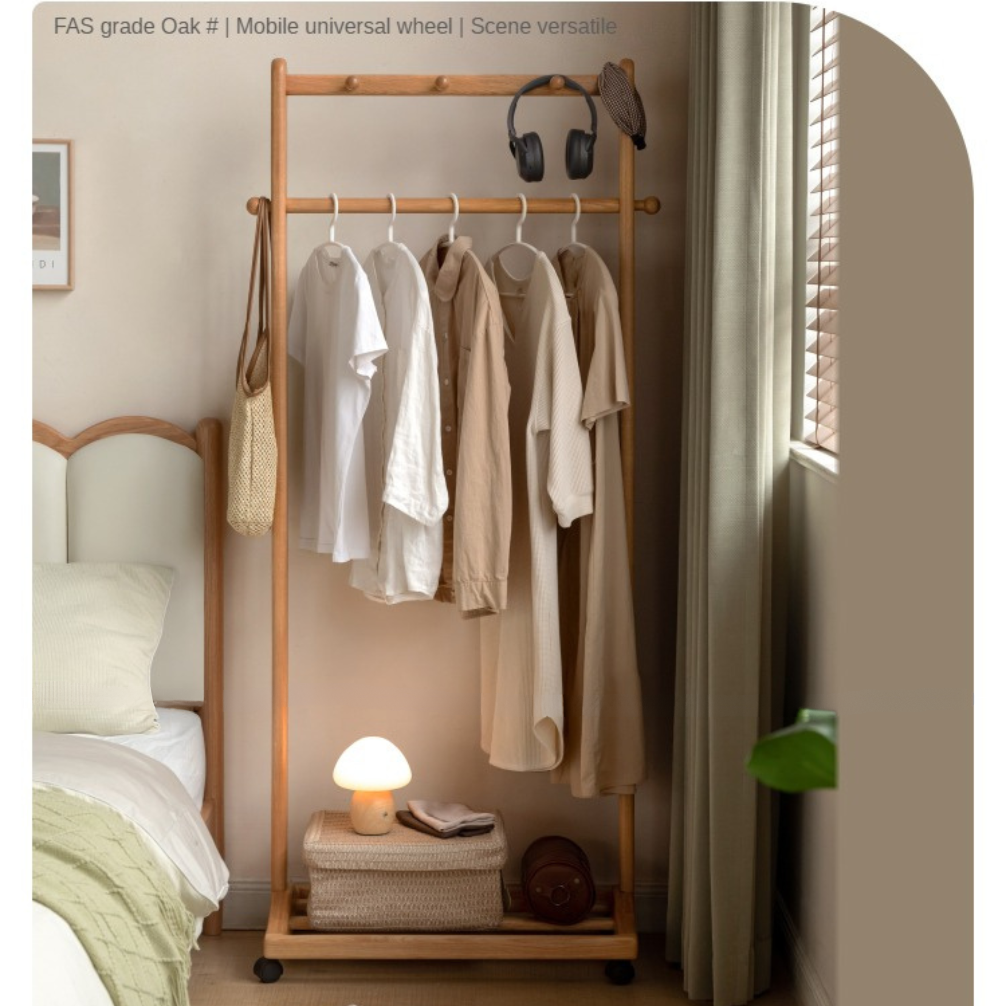 Oak, Birch, Solid Rubberwood Movable Hanger