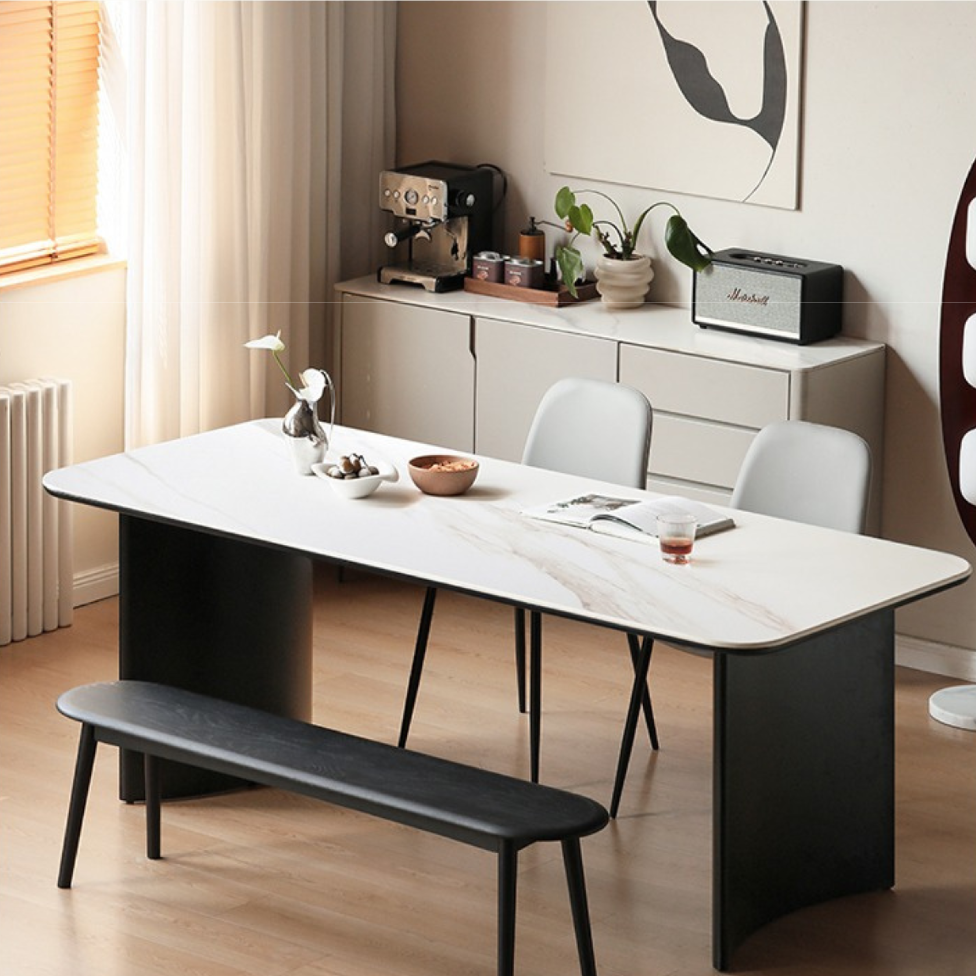 Wrought Iron Rock Slab Dining Table With Metal Leg