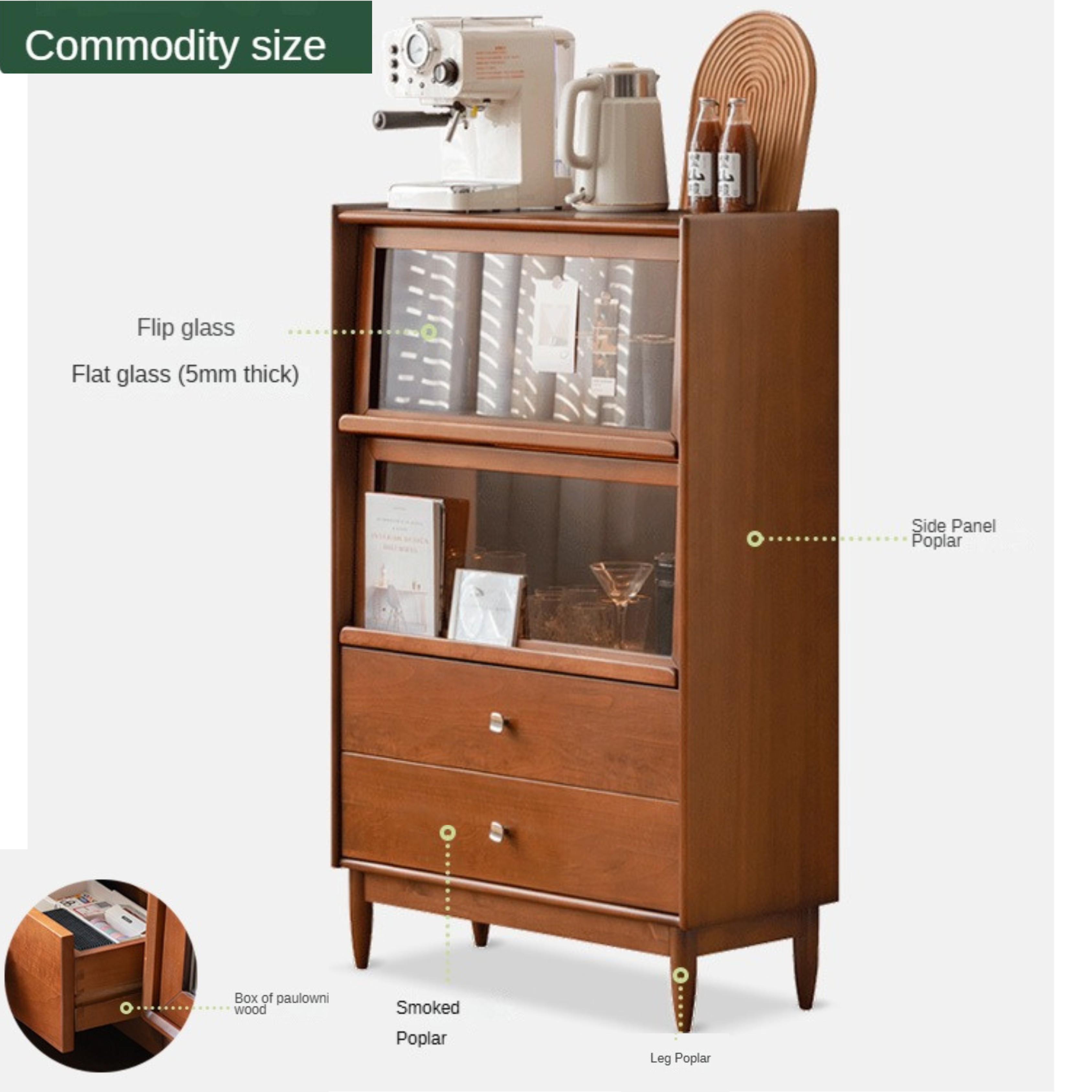 Poplar Solid Wood French Retro Side Cabinet