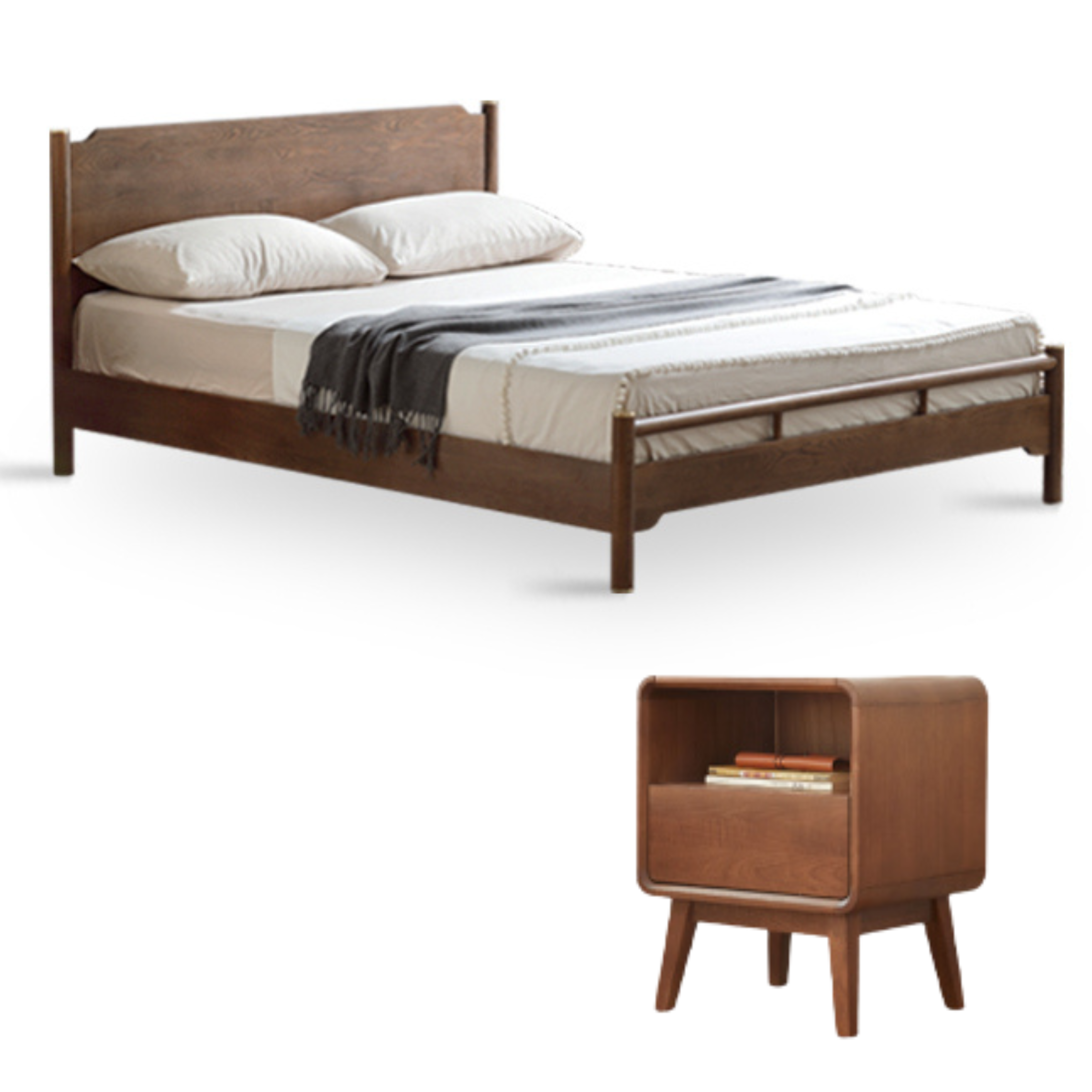 Black Walnut, Ash Solid Wood Bed