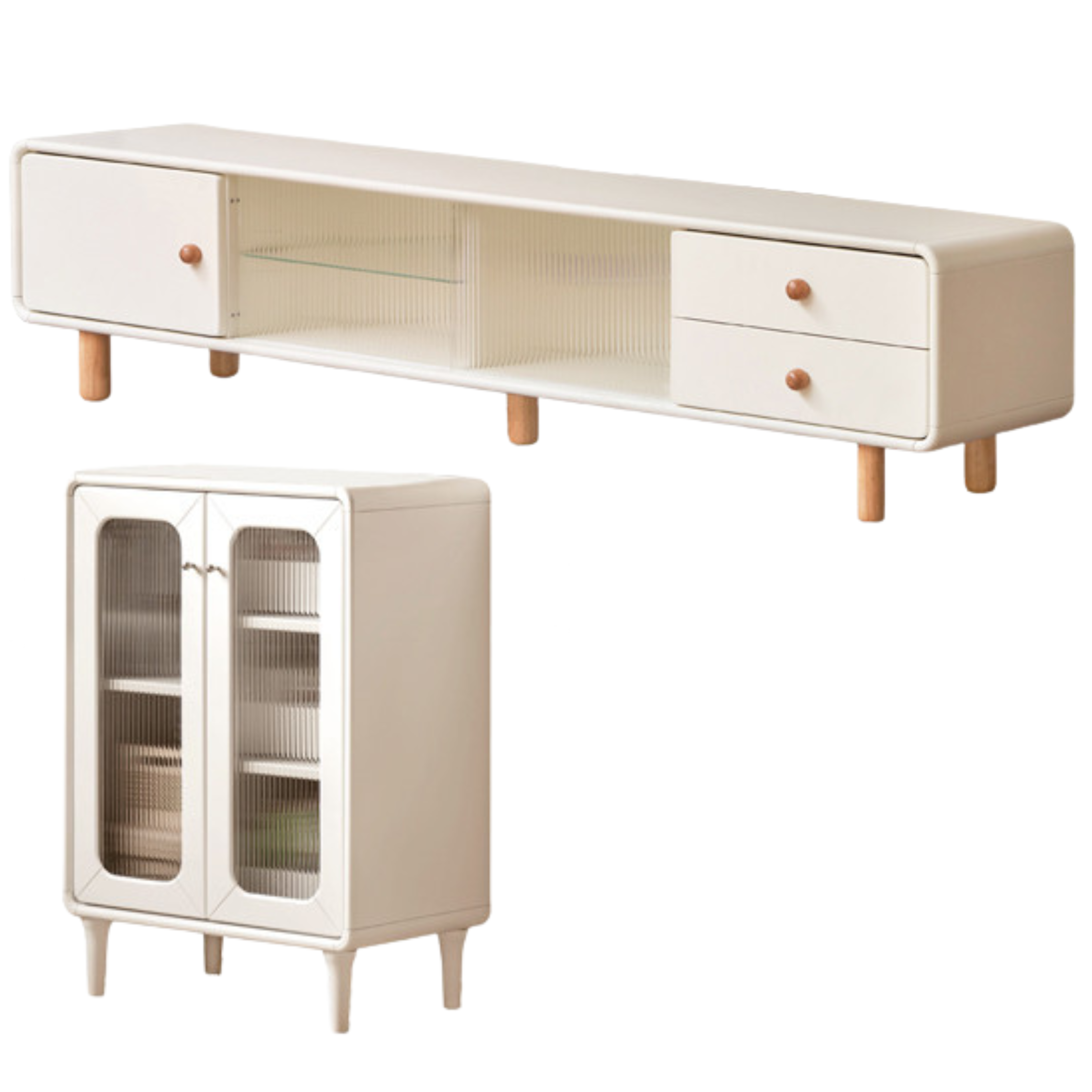 Solid Rubberwood White Floor TV Cabinet.