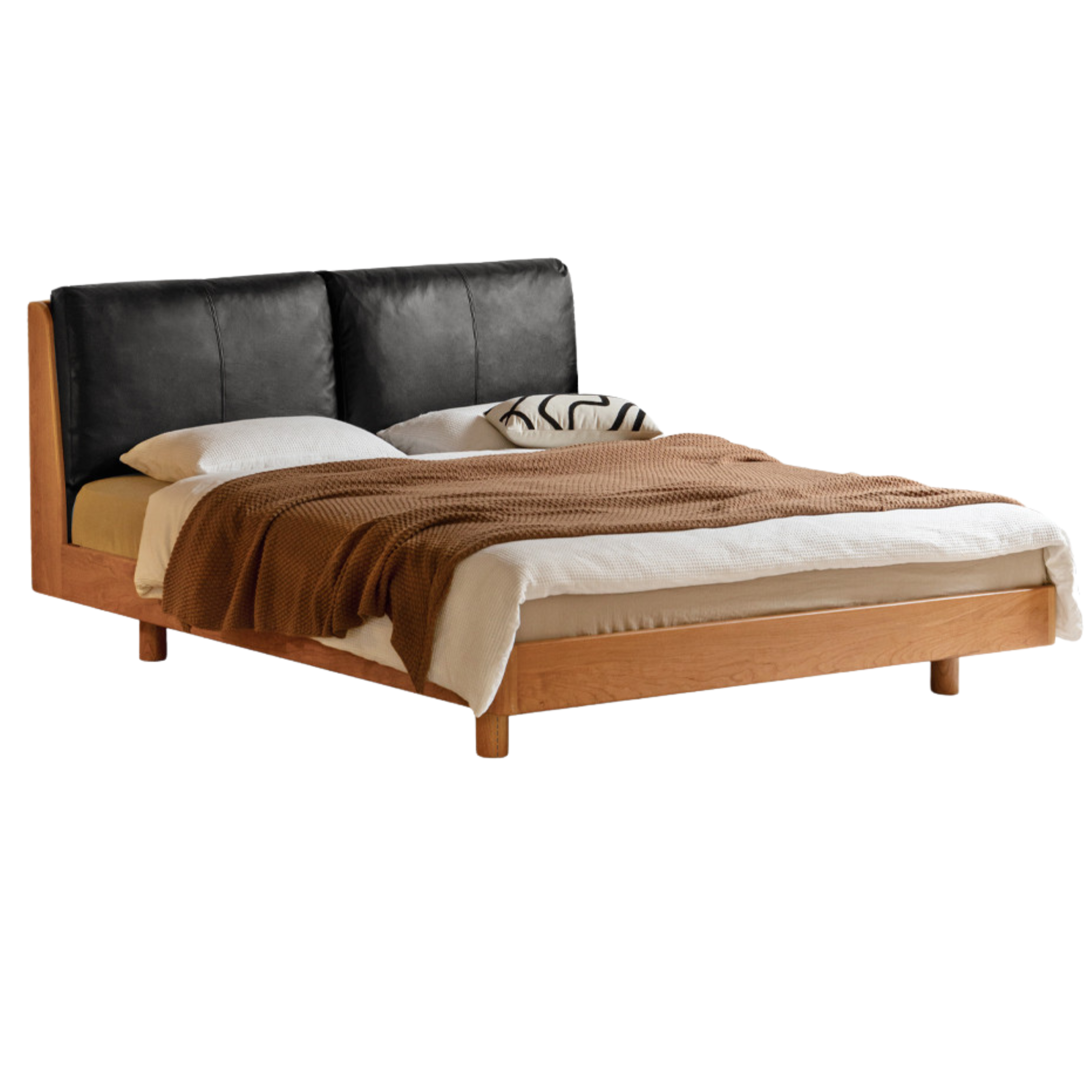 Cherry solid wood leather soft suspended bed
