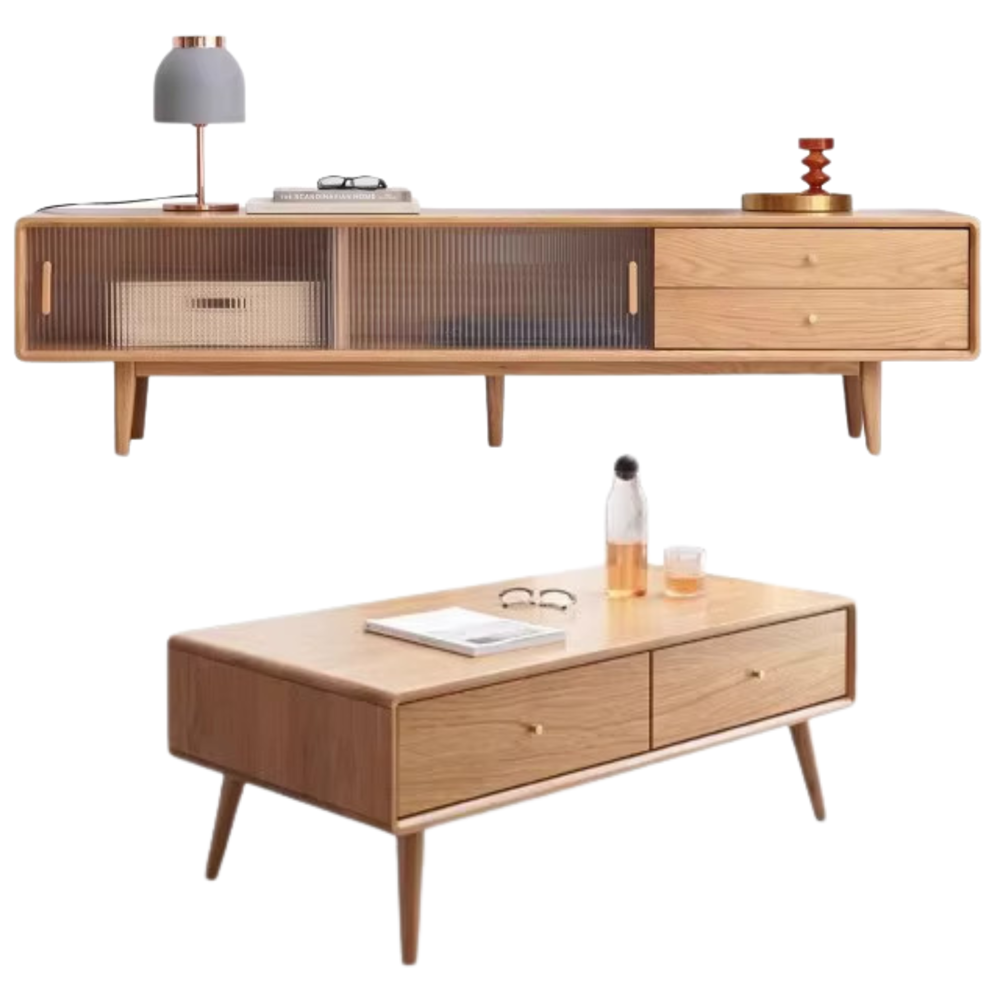 Oak, Beech Solid Wood, Solid RubberWood TV Stand