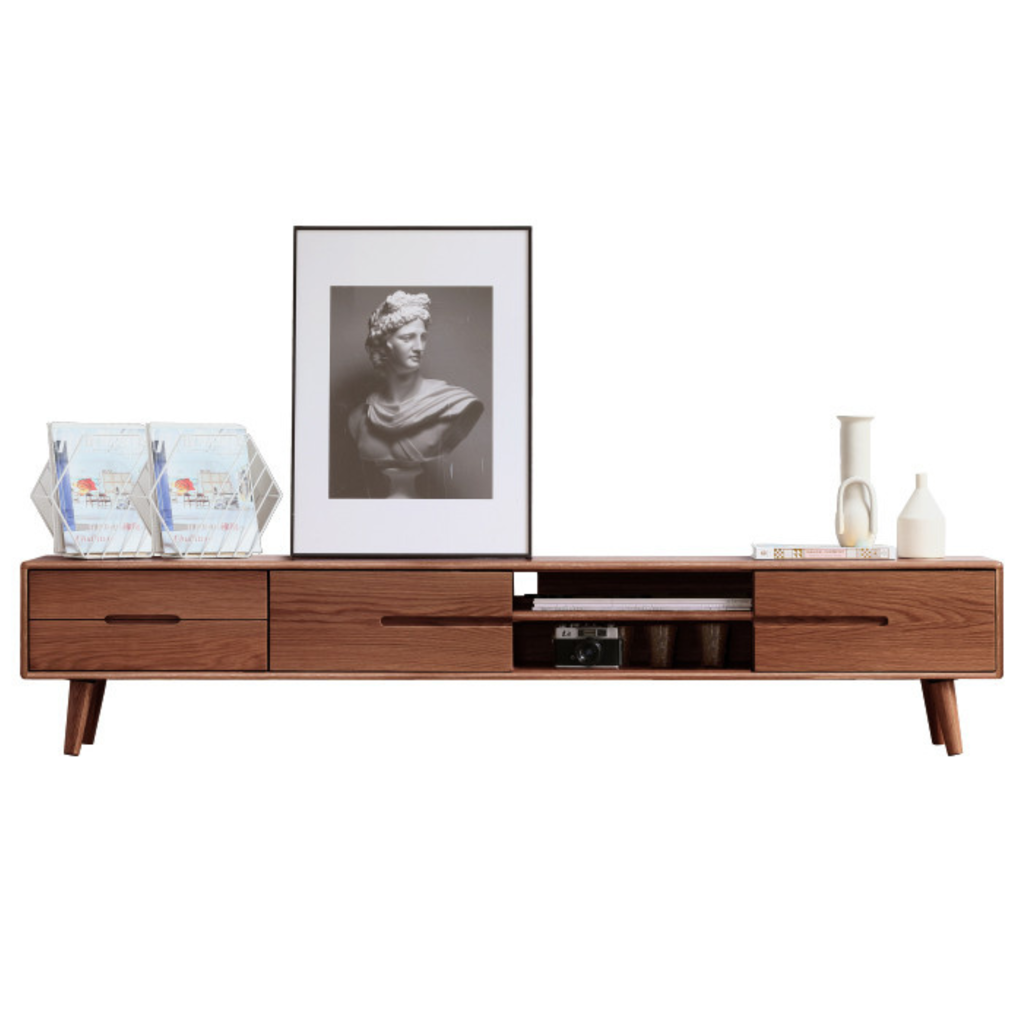Oak, Rubber Solid wood TV Stand Sliding Doors.