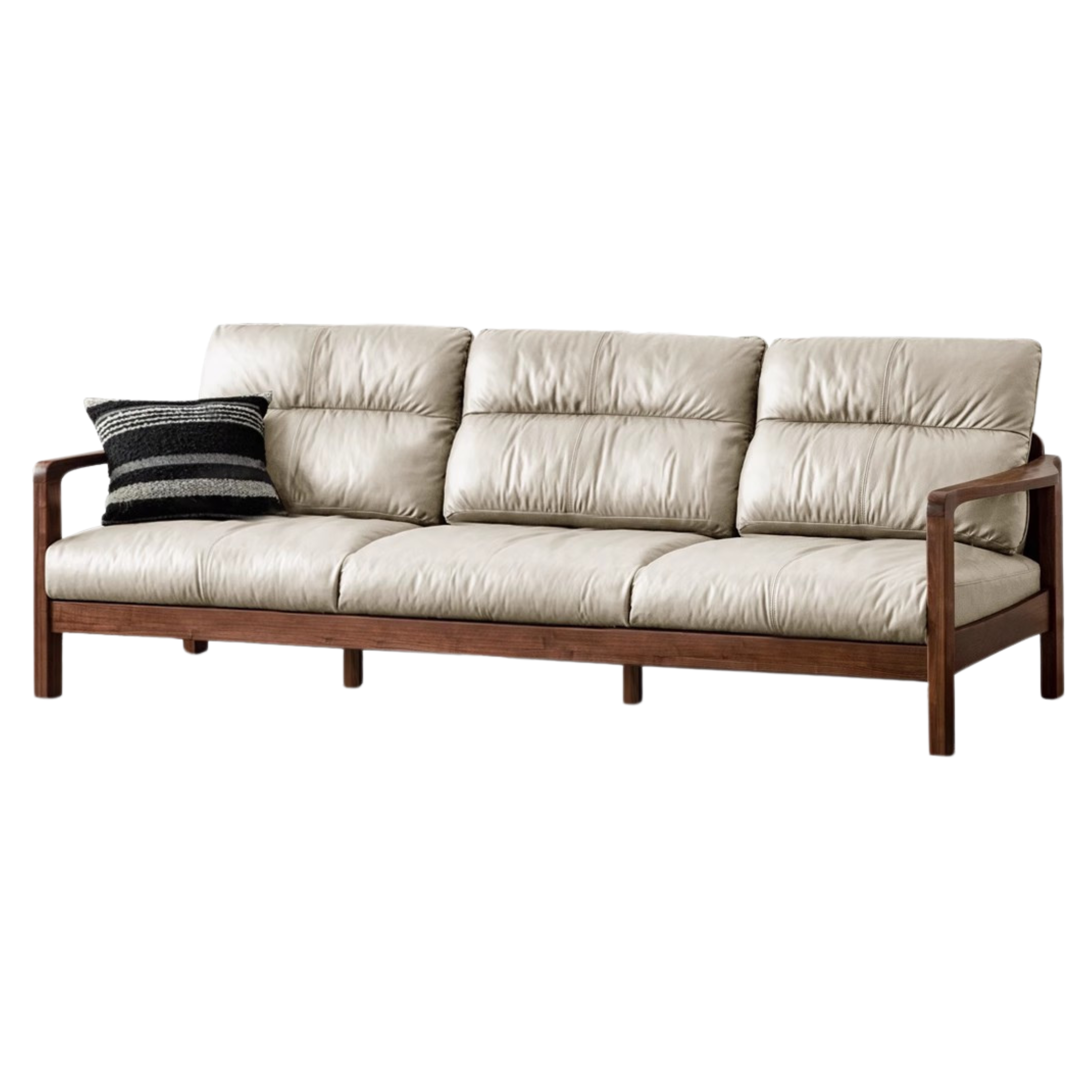 Black Walnut Solid Wood Light Luxury Leather Sofa.
