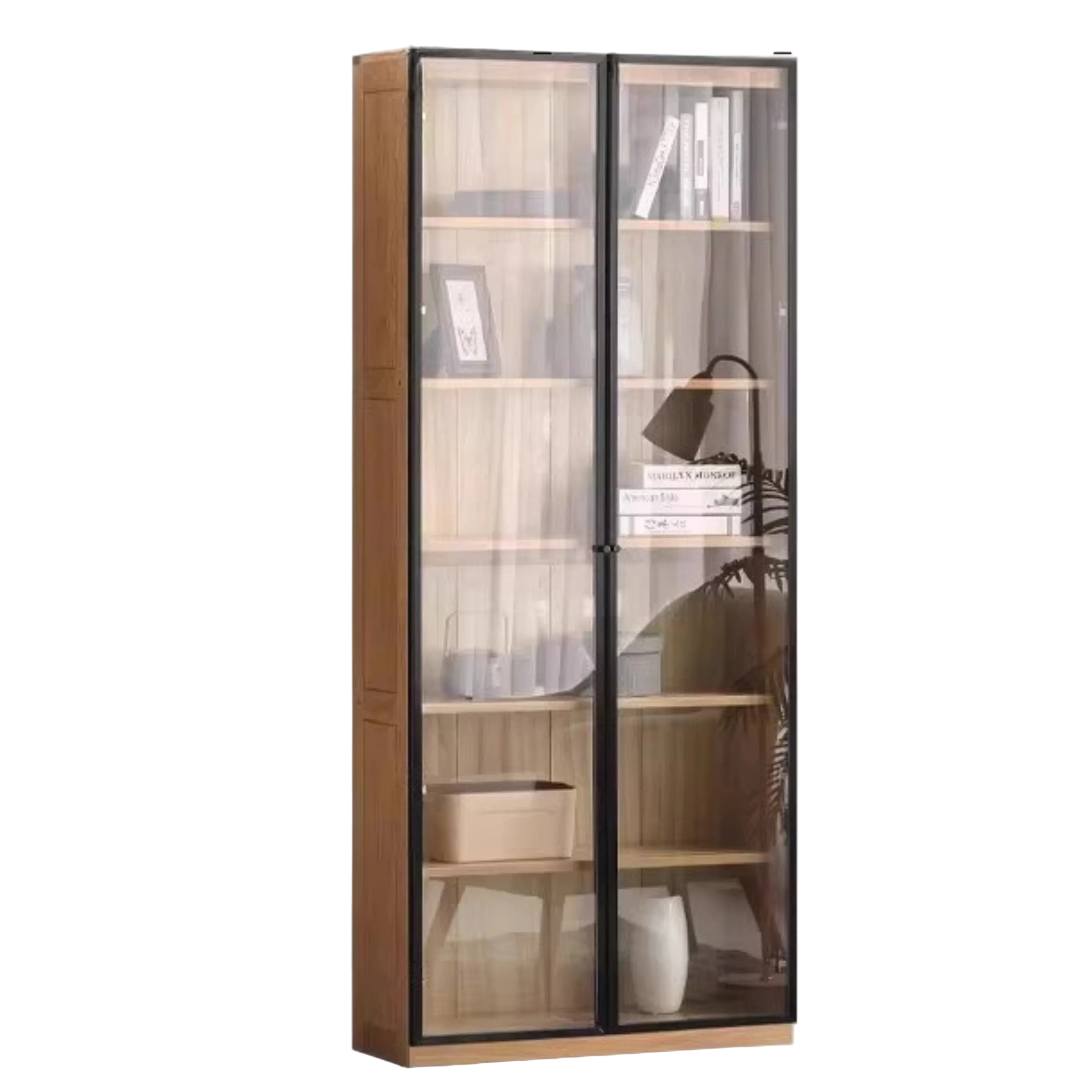 Oak, Solid Rubberwood Modern Bookcase Storage