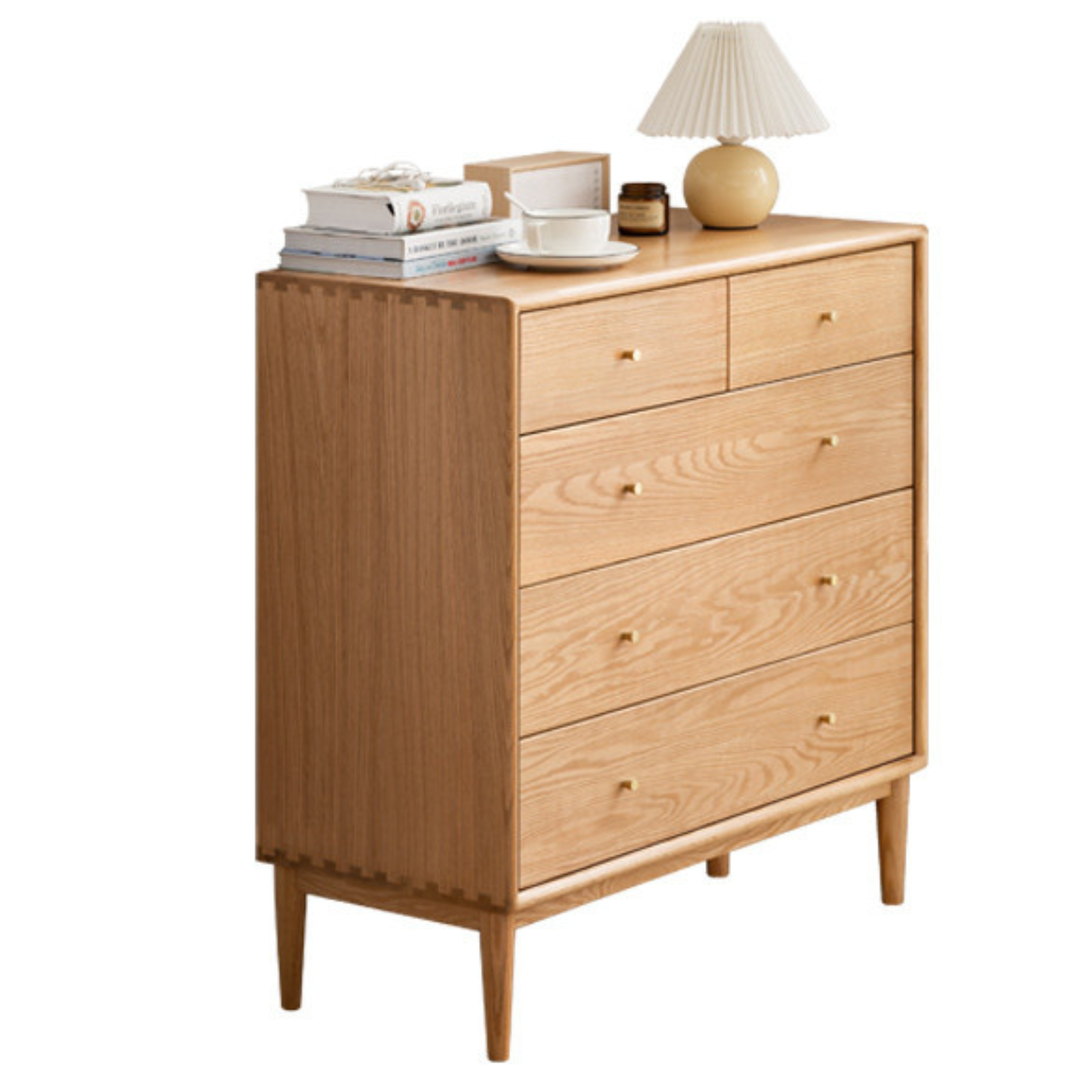 Oak Solid Wood, Solid RubberWood Nordic Chest of Drawers