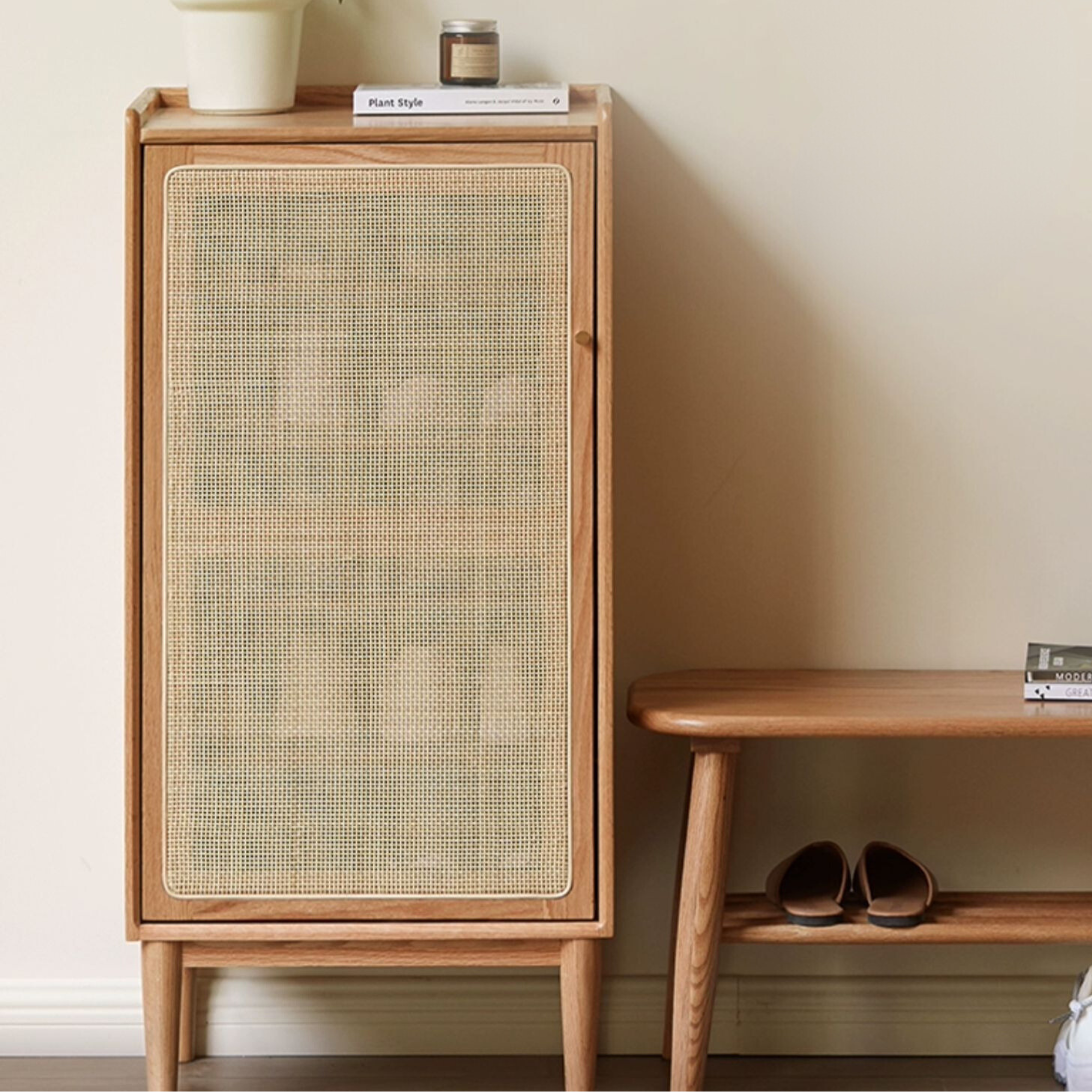 Oak Solid Wood Entrance Shoe Cabinet