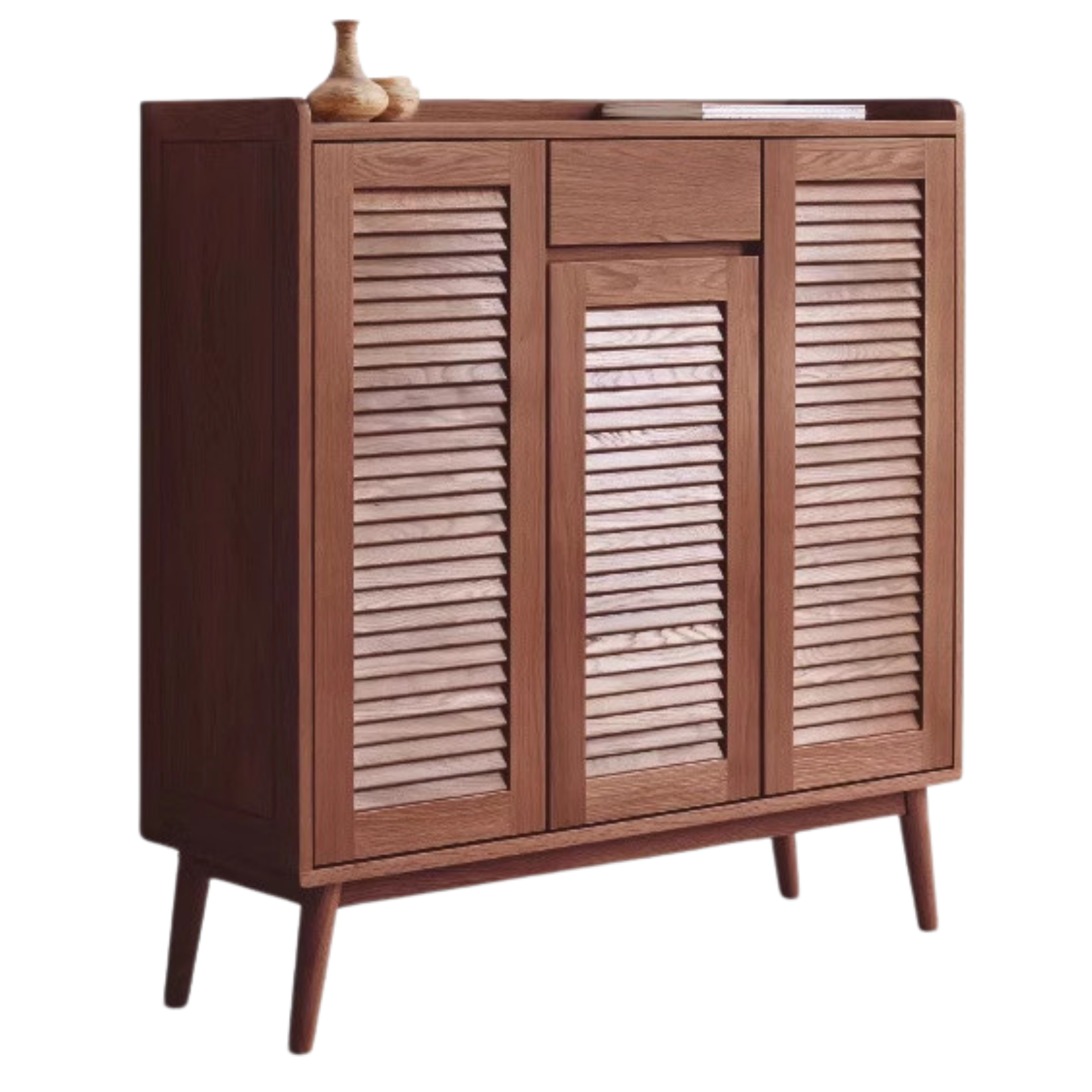 Oak Solid Wood Shutter Door Shoe Cabinet