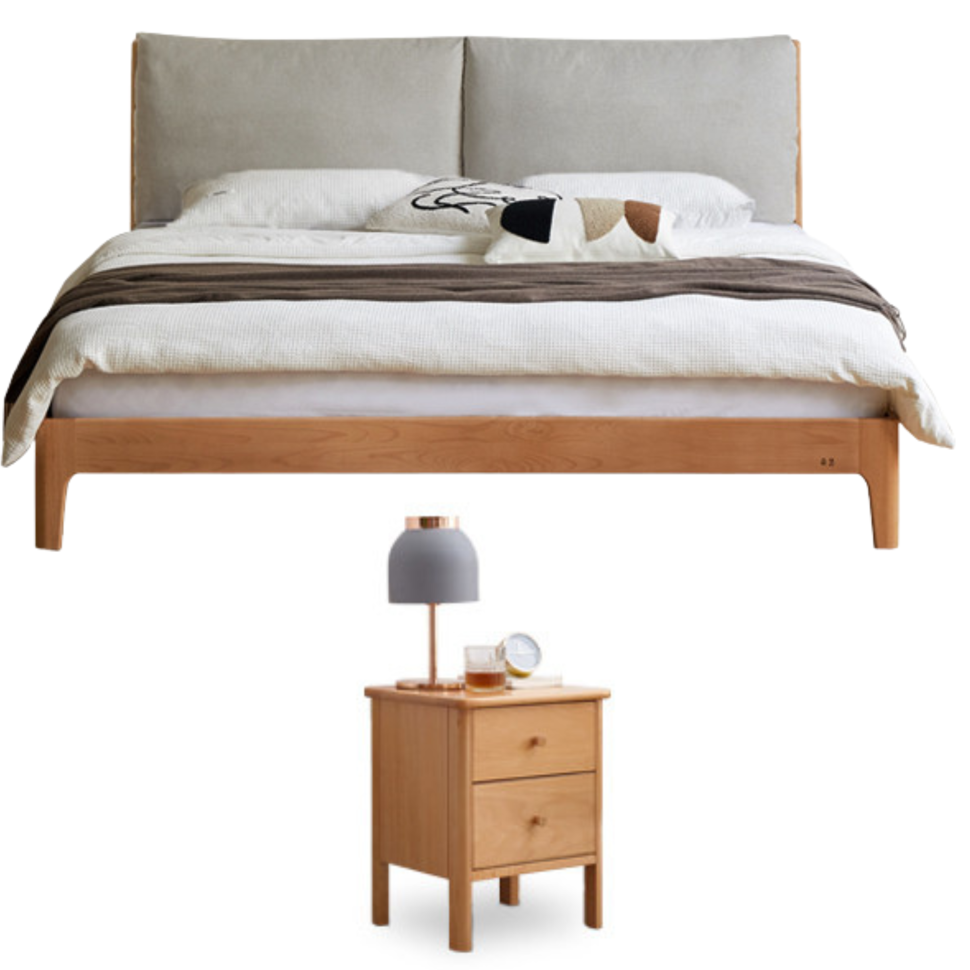 European Beech solid wood soft back fabric bed