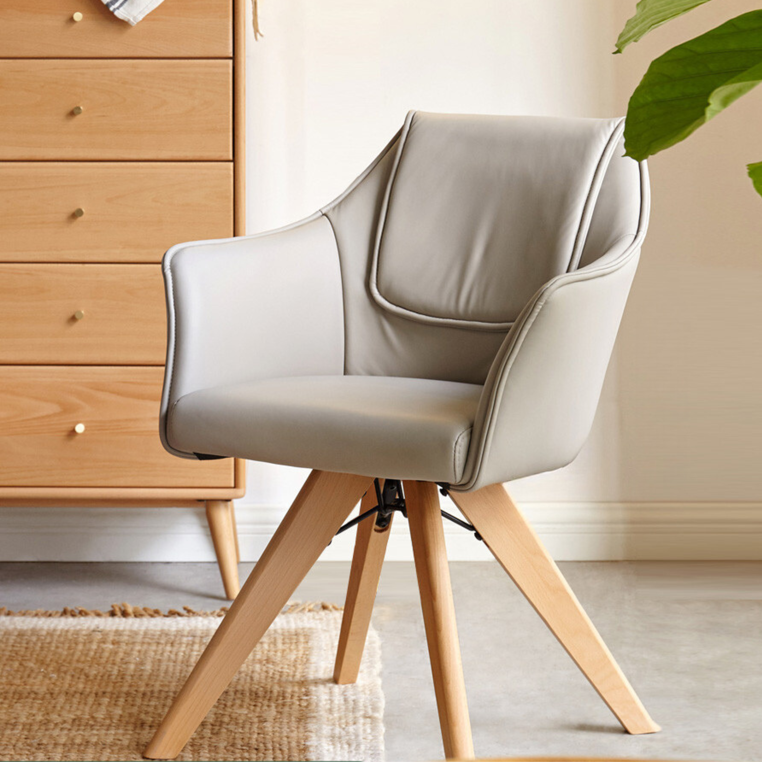 Beech Solid Wood Swivel Soft Skin Armchair)