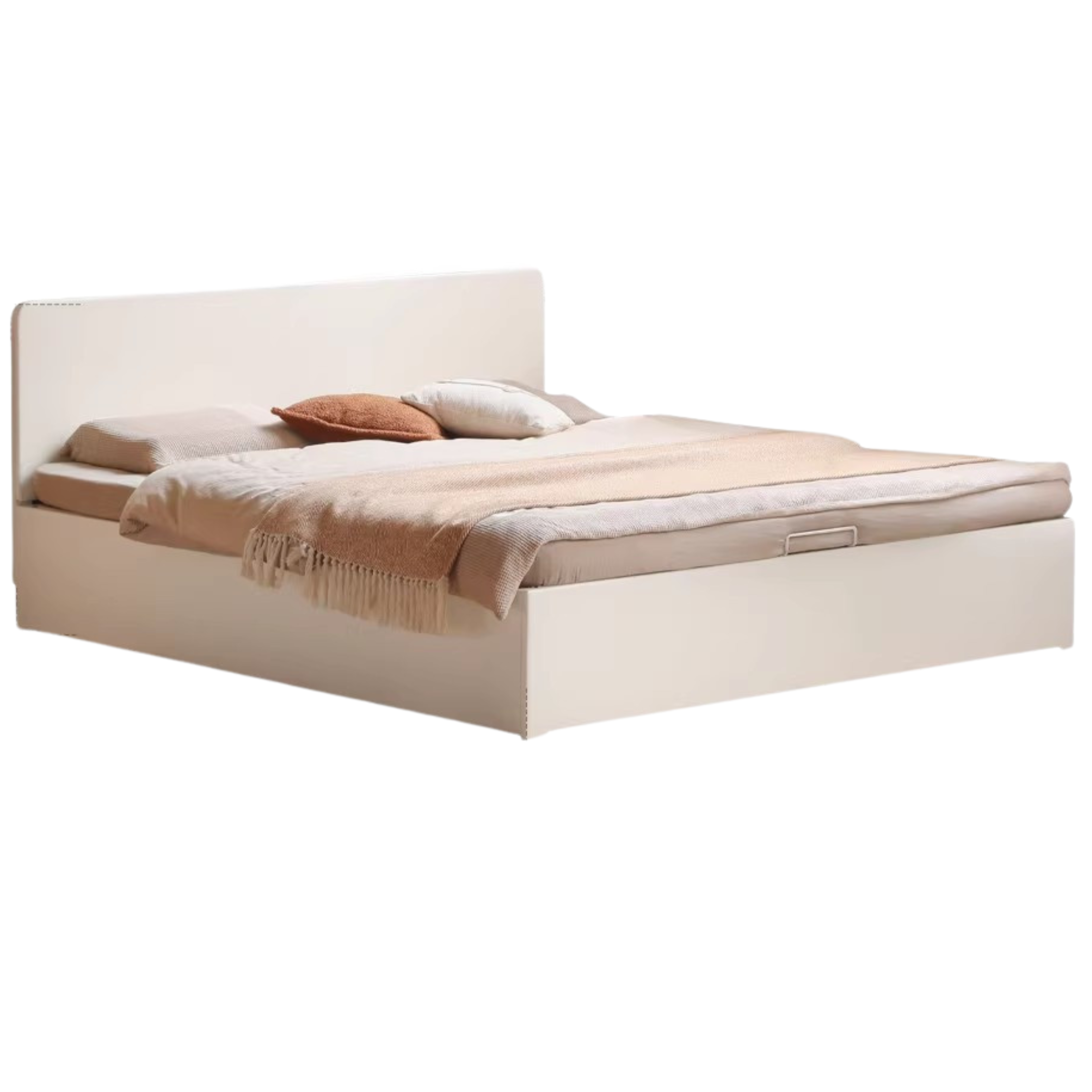 Poplar, Rubberwood Solid Wood Bed Modern Simple Cream Style