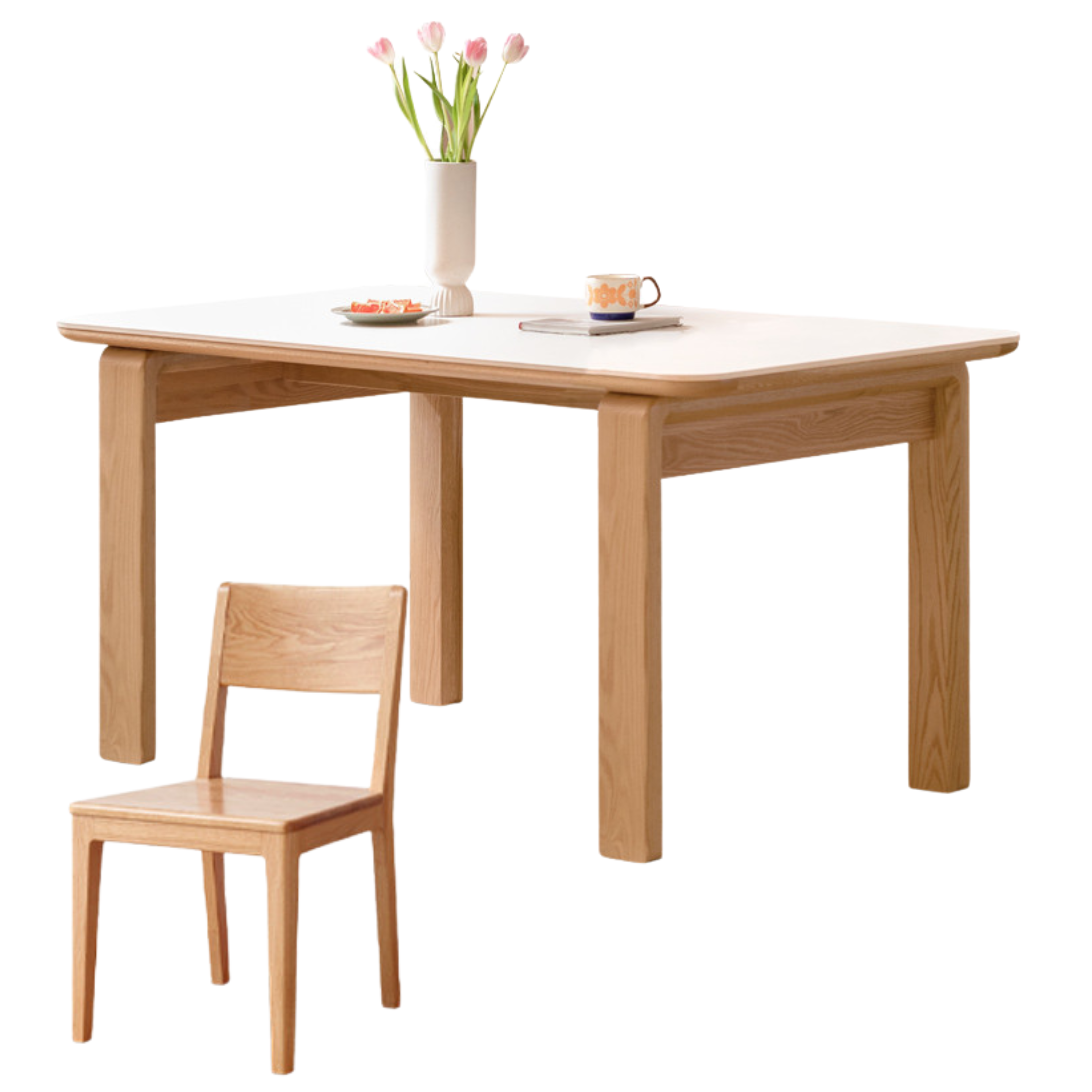 Oak Solid Wood, Solid Rubberwood Slate Dining Table