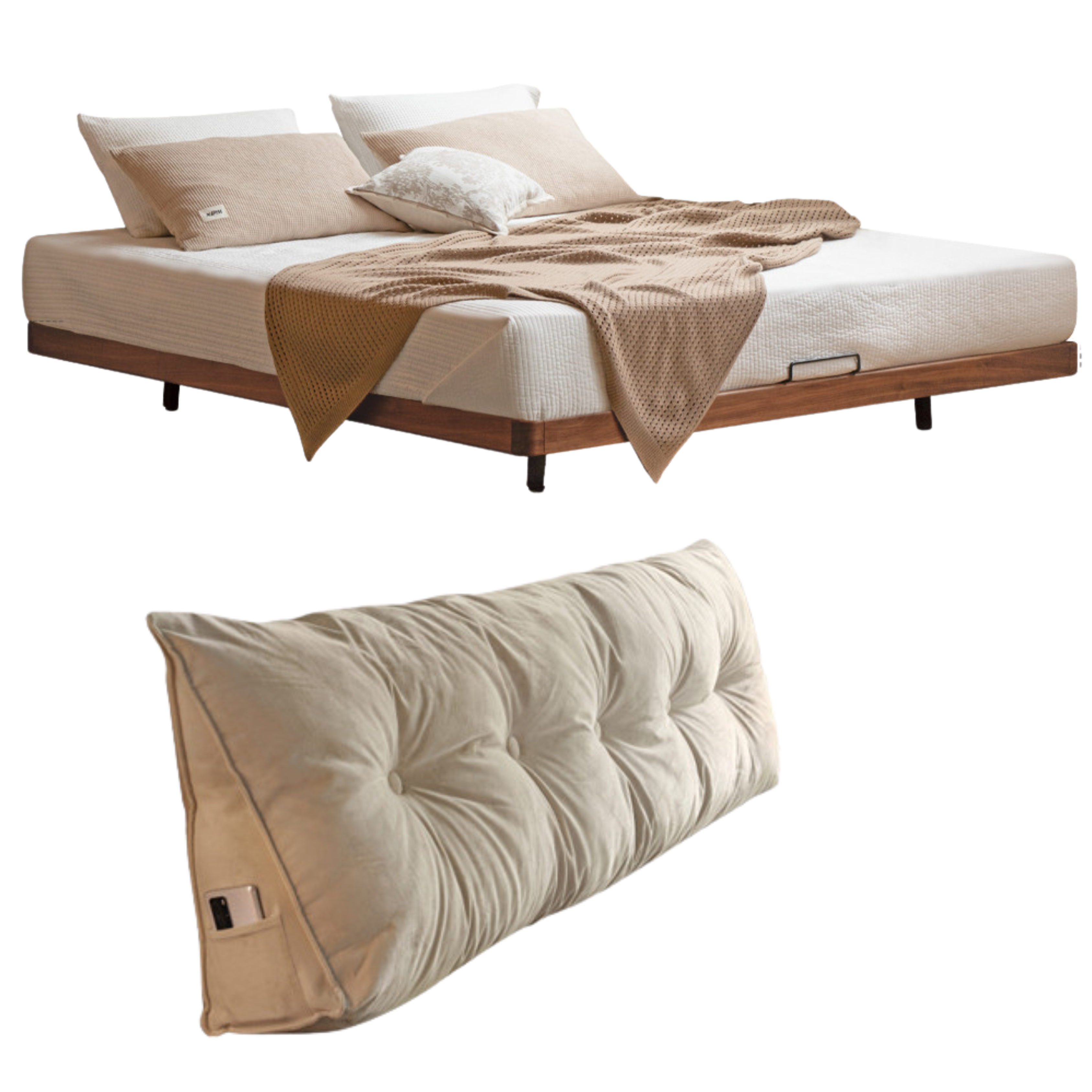 Black Walnut, Oak Solid Wood platform bed, headboard-free Suspended Bed
