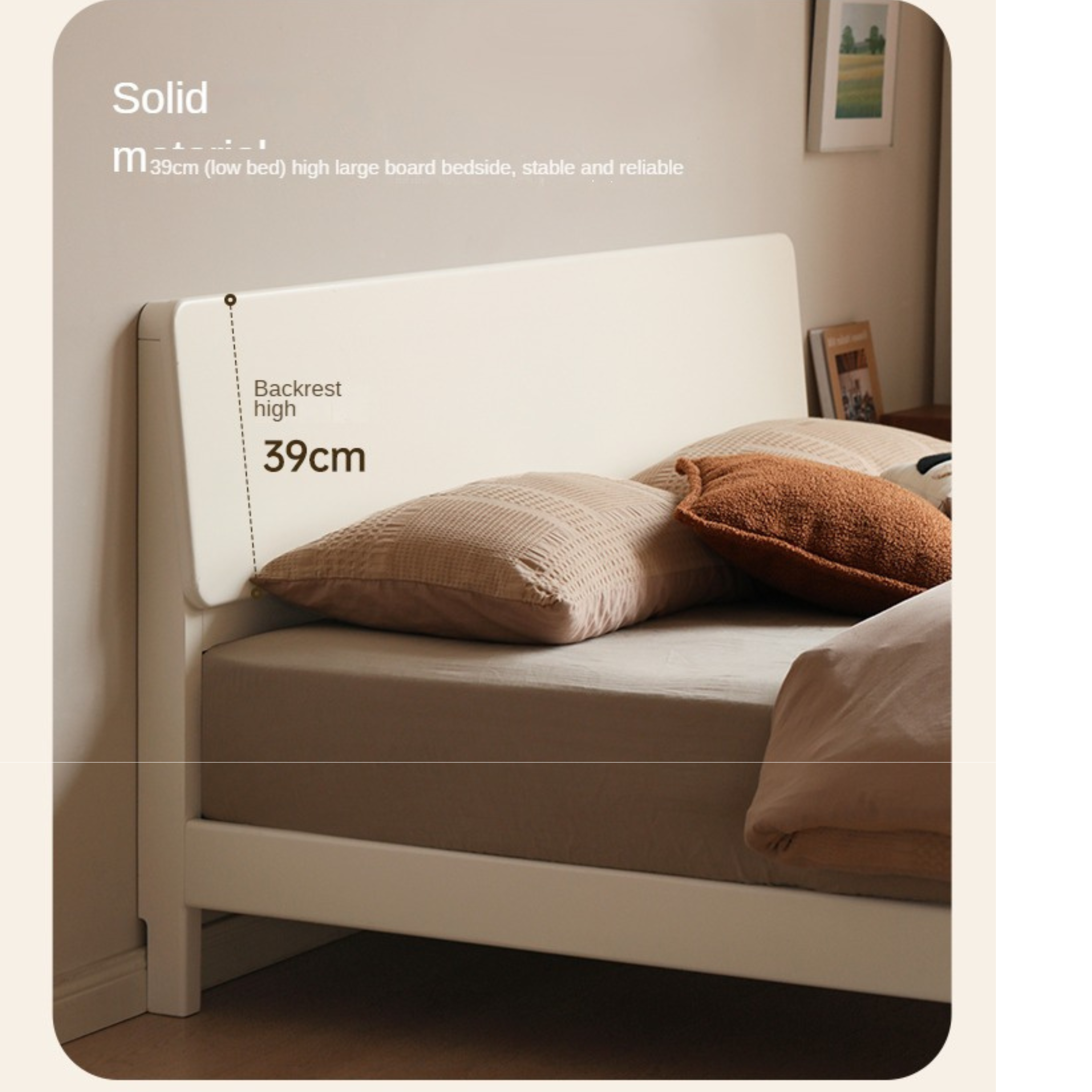 Poplar, Rubberwood Solid Wood Bed Modern Simple Cream Style