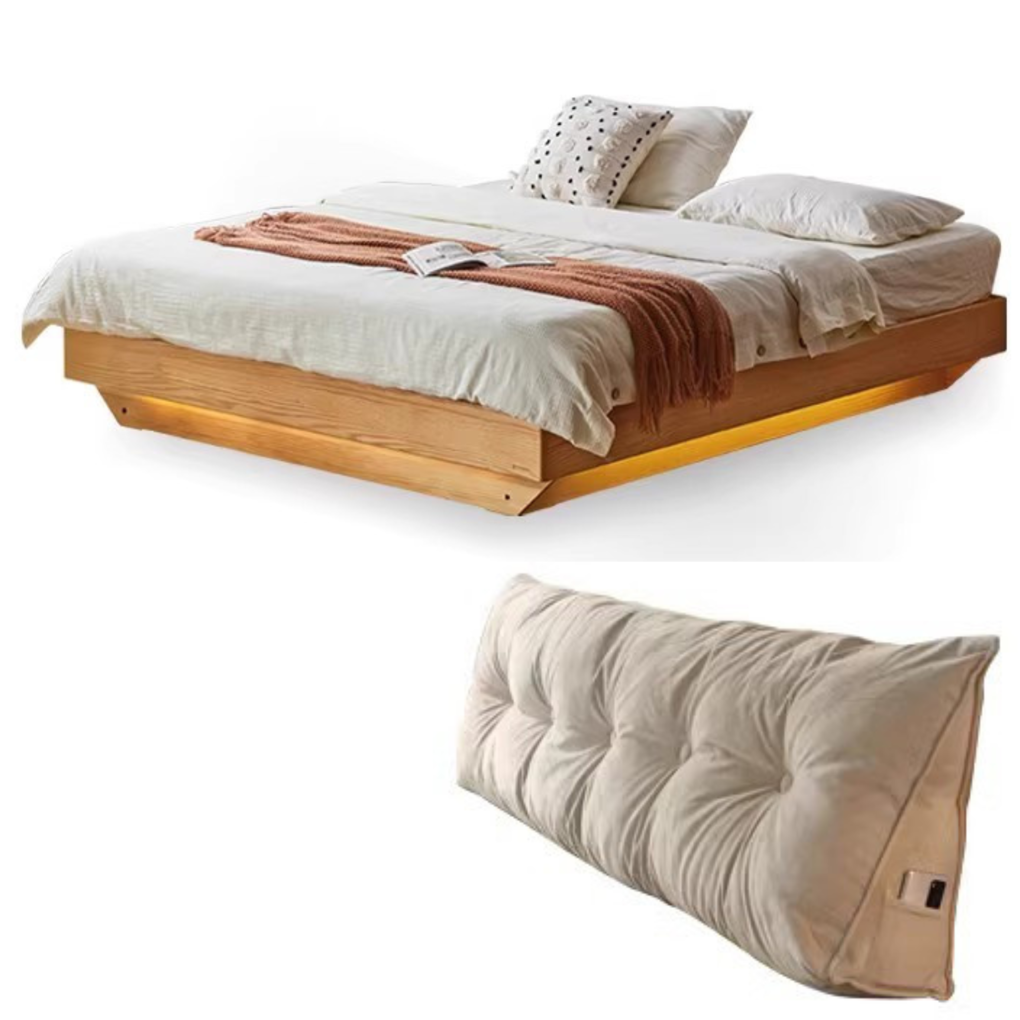 Oak solid wood platform bed, headboard-free bed suspension bed.