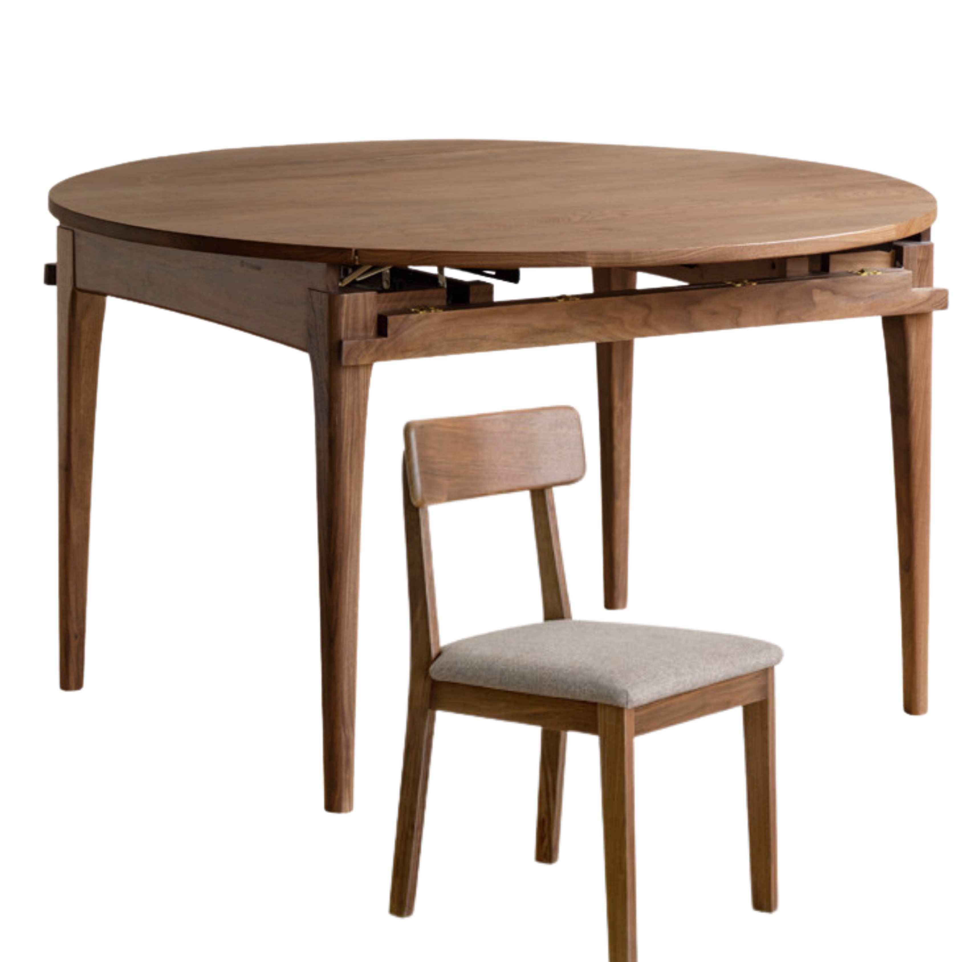 Black Walnut, Oak Solid Wood Modern Folding Round Dining Table