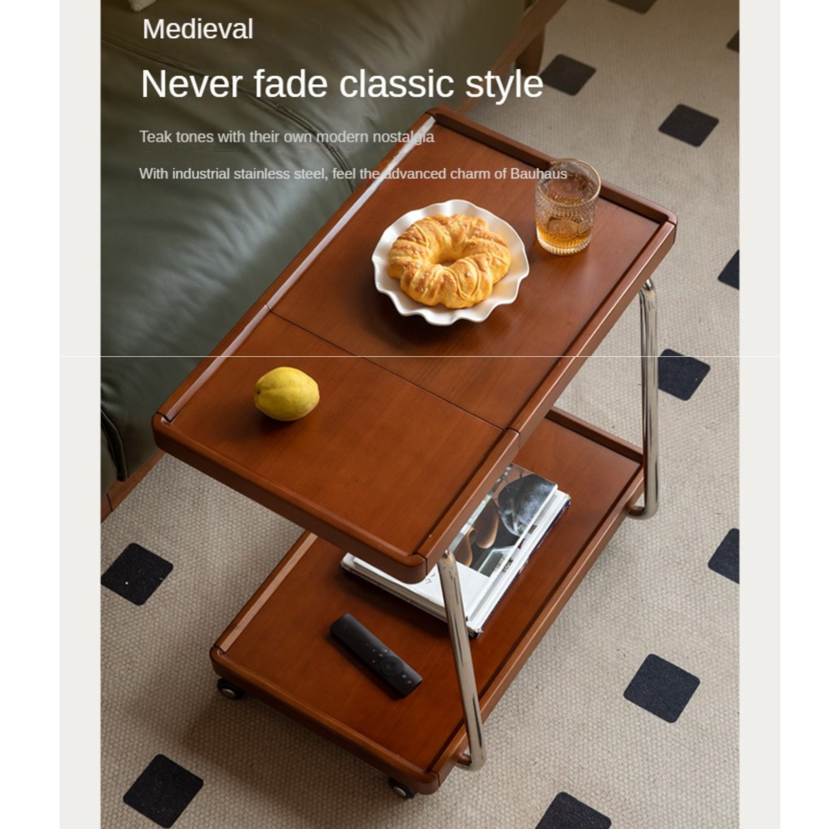 Poplar, Cherry, Black Walnut, Oak Solid Wood Mobile Side Table