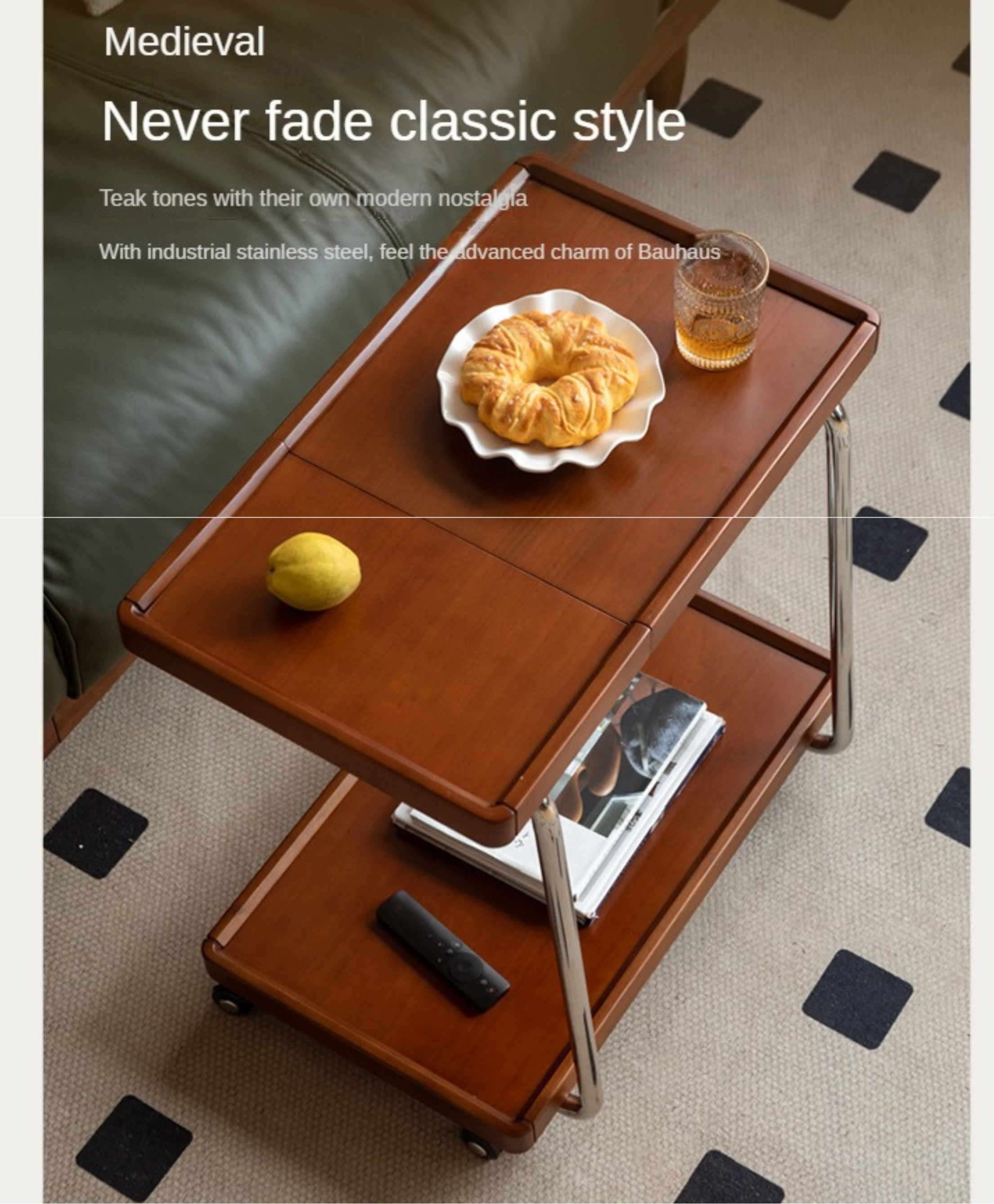 Poplar, Cherry, Black Walnut Solid Wood Mobile Side Table