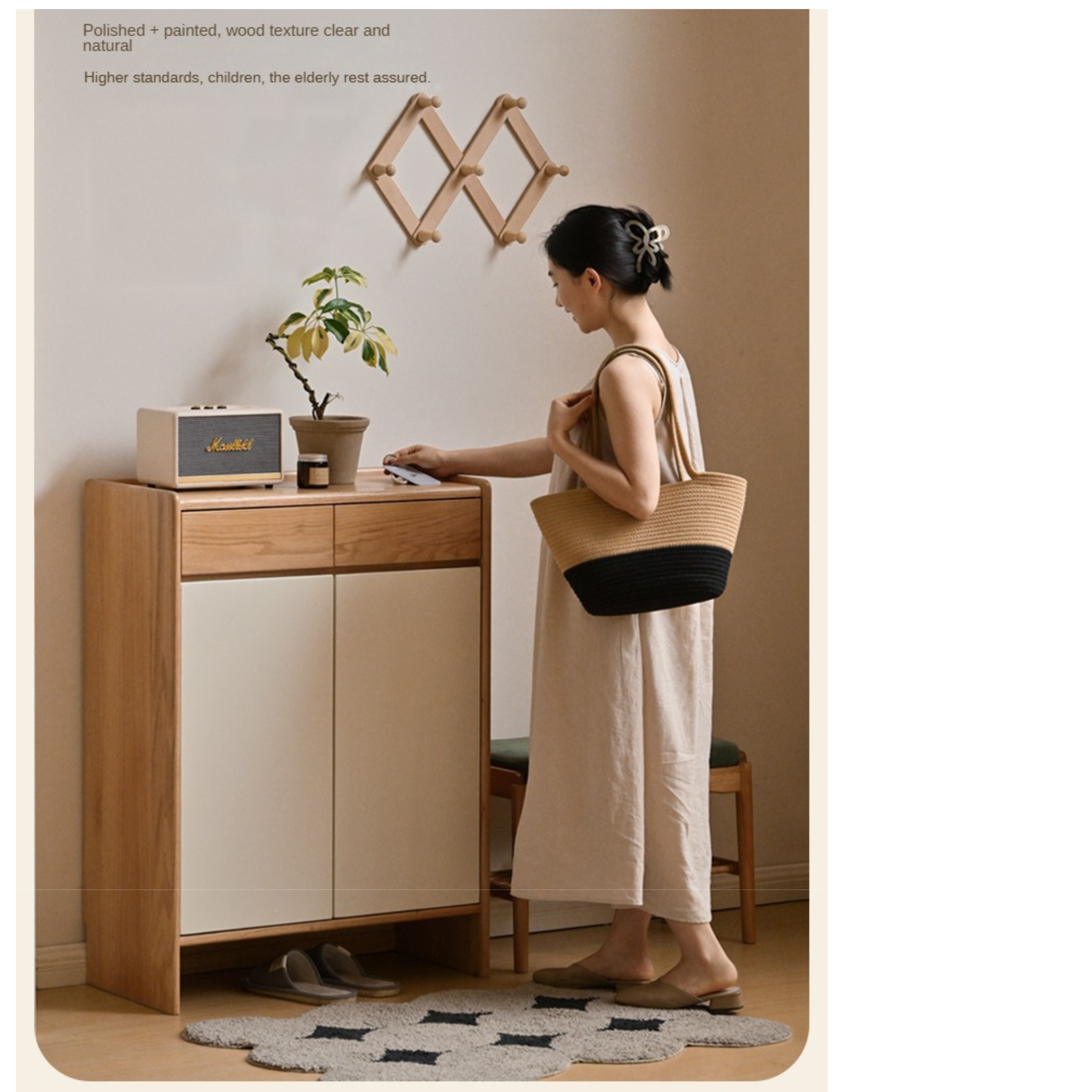 Beech Solid Wood Multi-Colored Shoe Cabinet