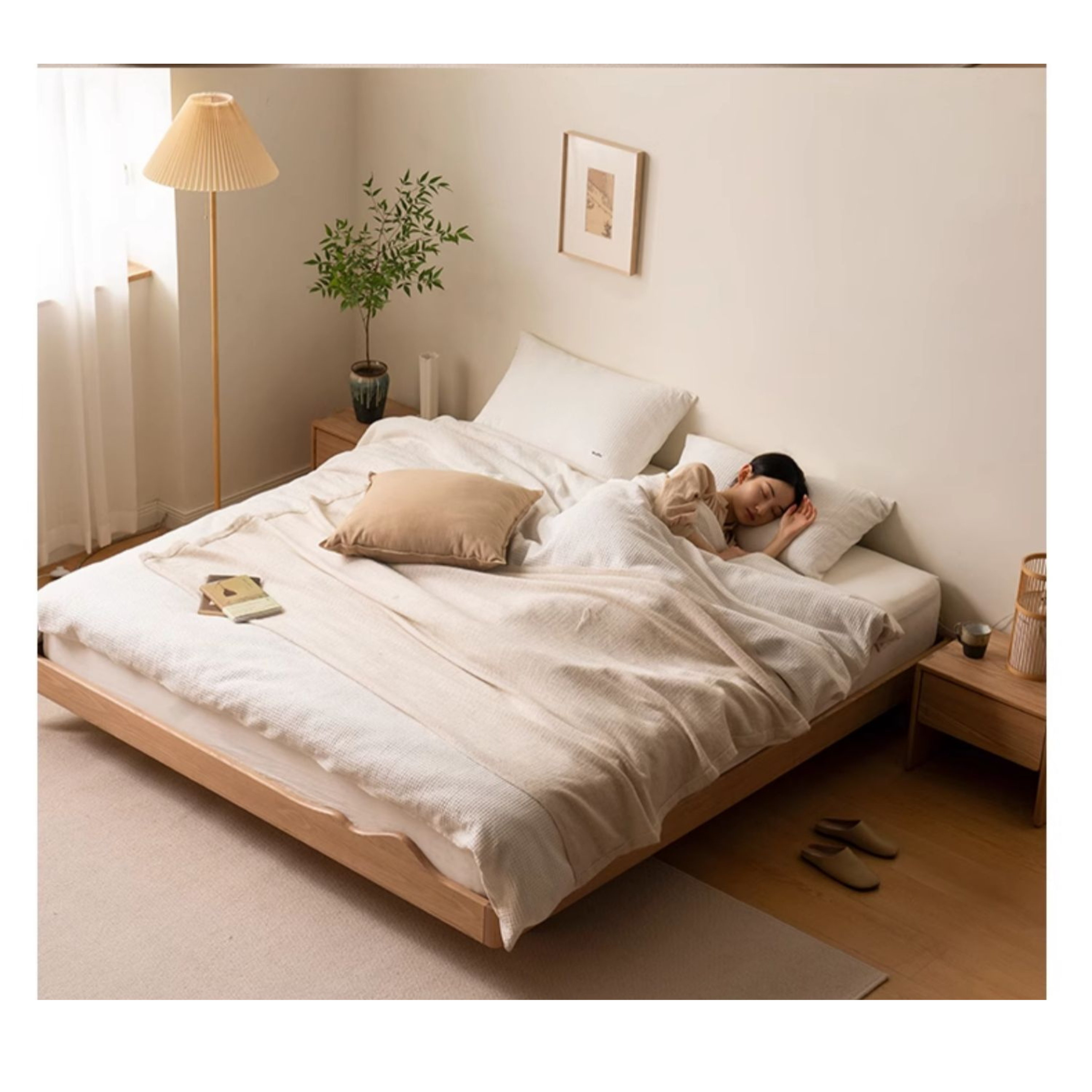 Ash Solid Wood Suspended Platform Bed, Headboard-Free Bed