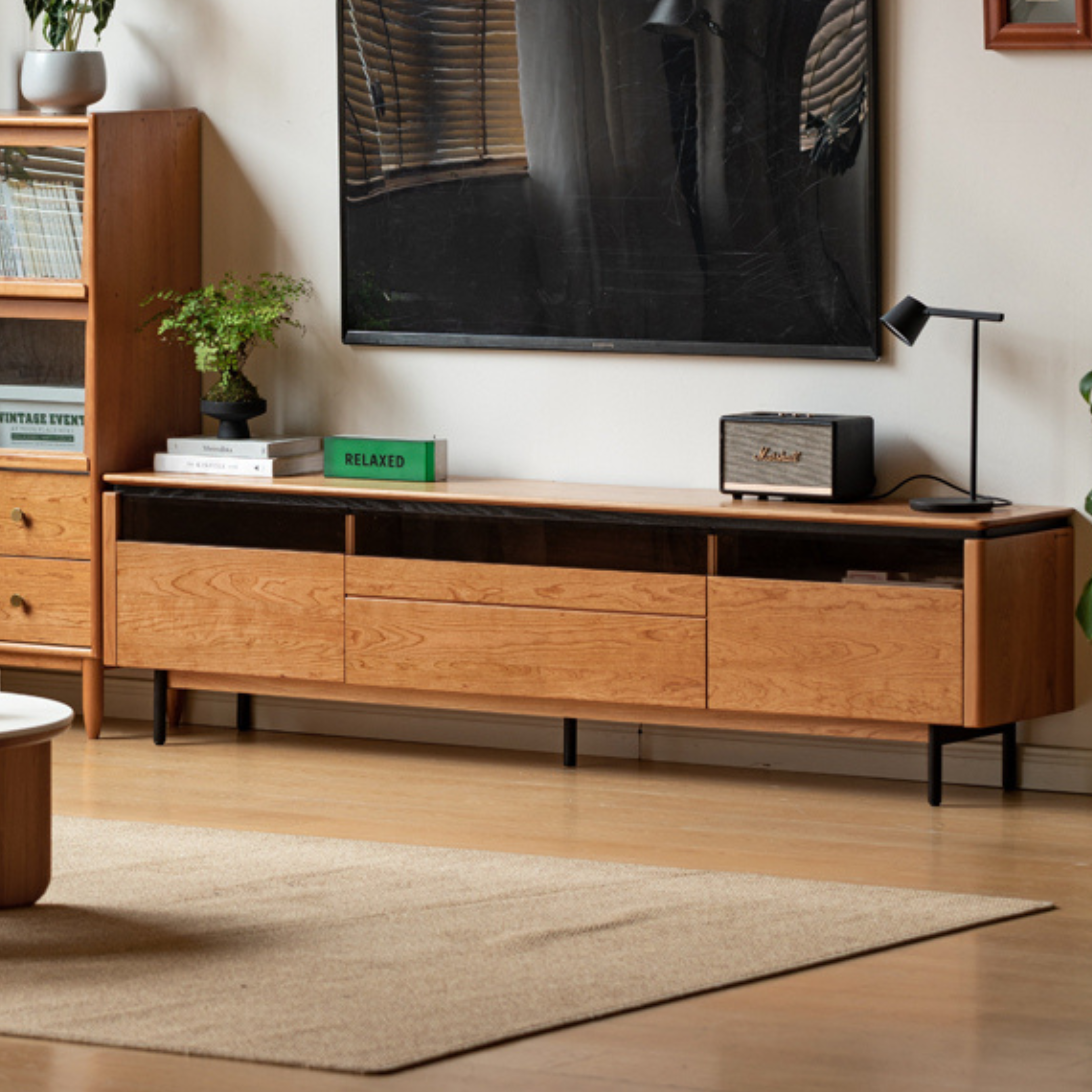 Cherry Solid Wood TV Cabinet Modern Simple))