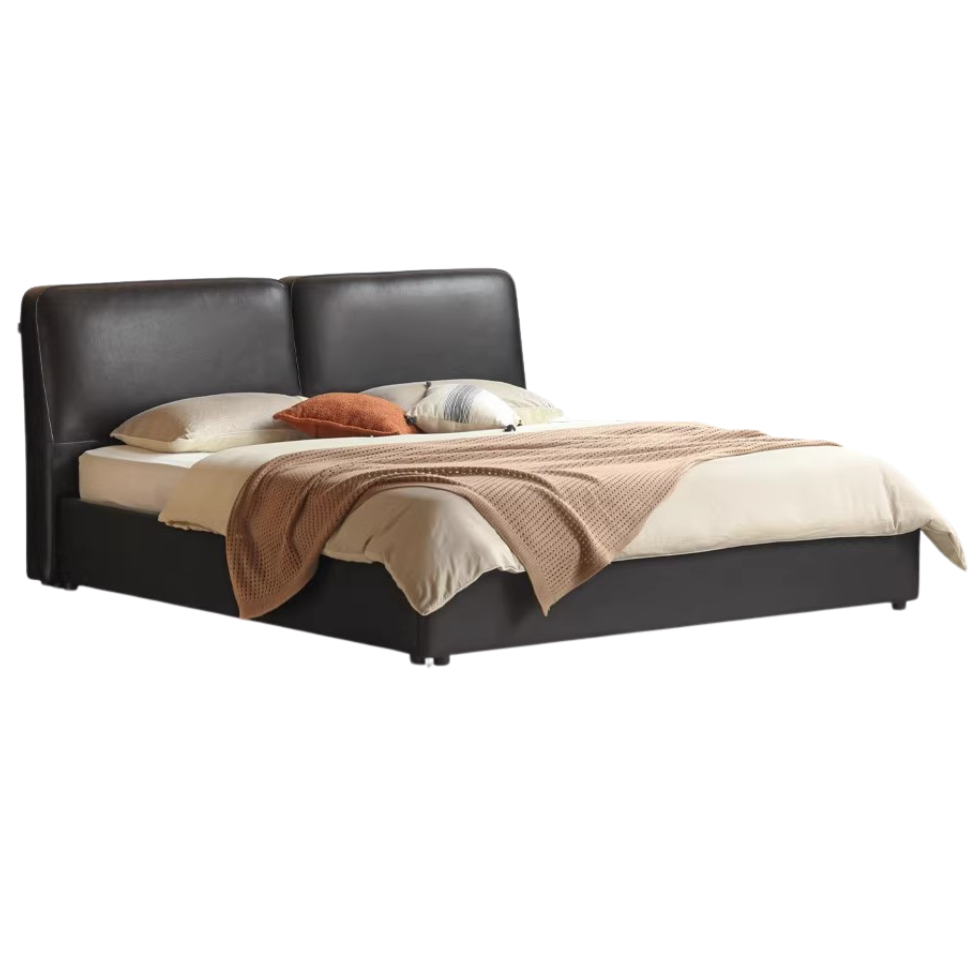 Genuine Leather Bed Italian Light Luxury Head Layer Cowhide