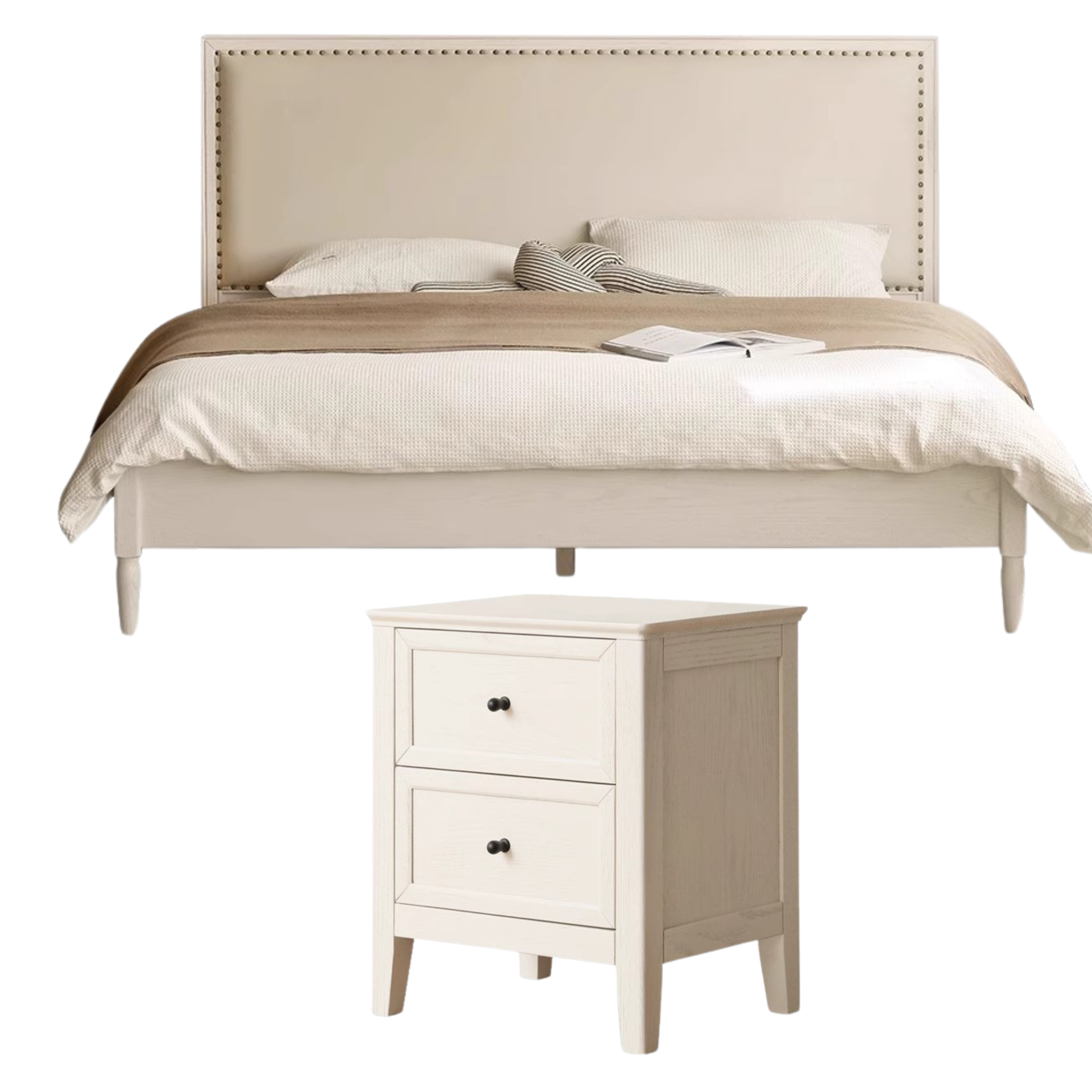 Oak Solid Wood Technology Fabric Soft Bed