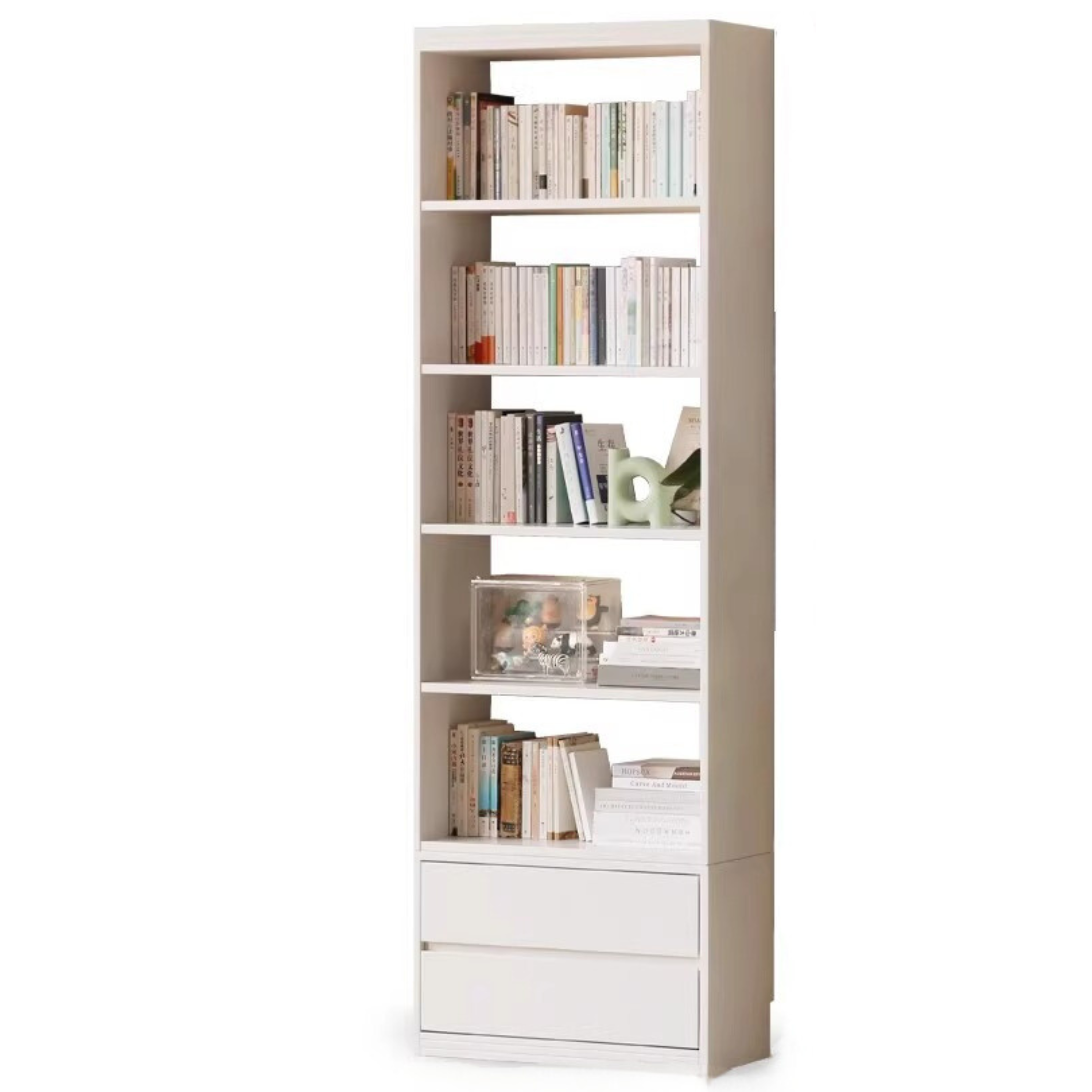 Poplar, Rubber Solid Wood Bookshelf Wall-To-Ceiling Shelf White Cream Style