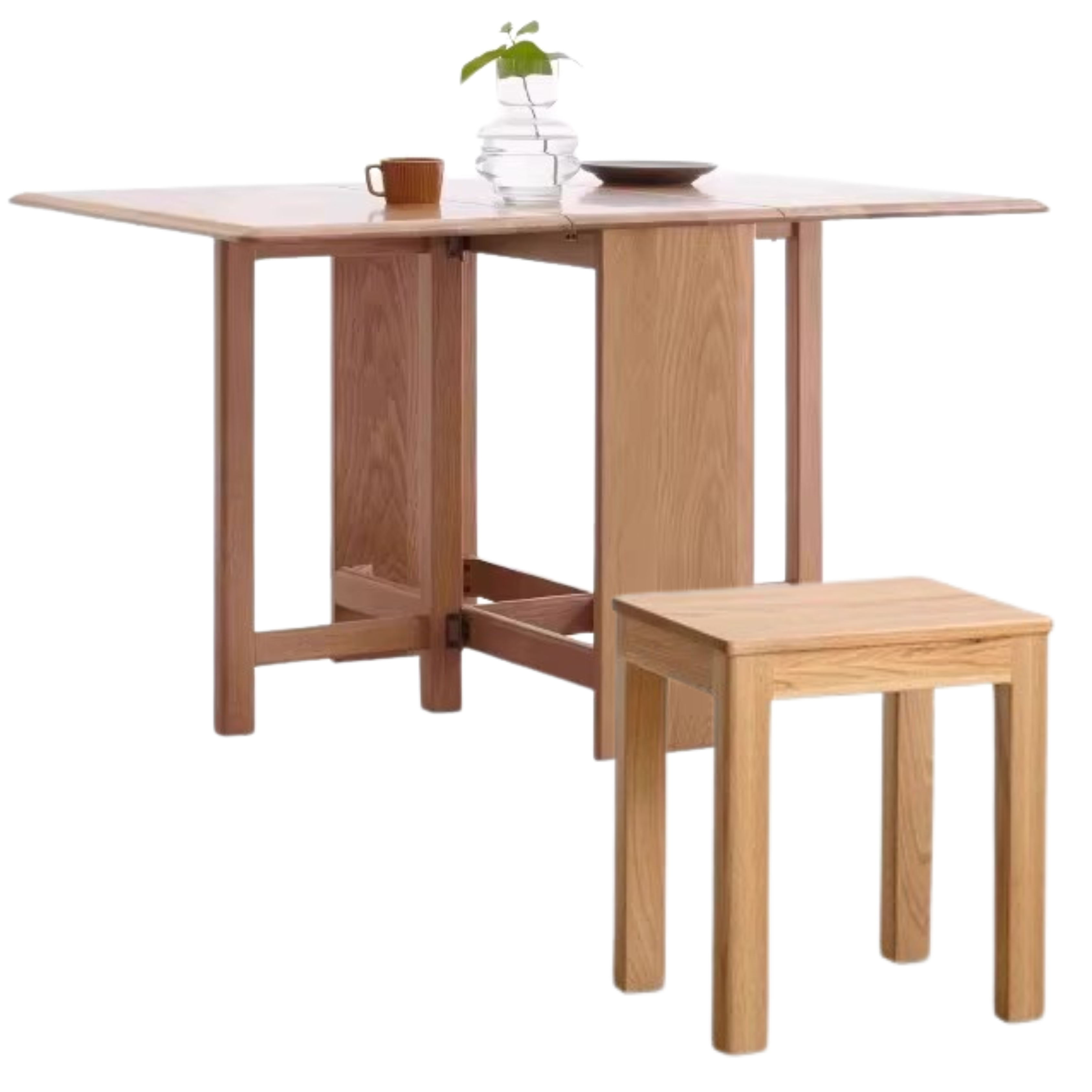 Oak Solid Wood Folding Table, Retractable Dining Table