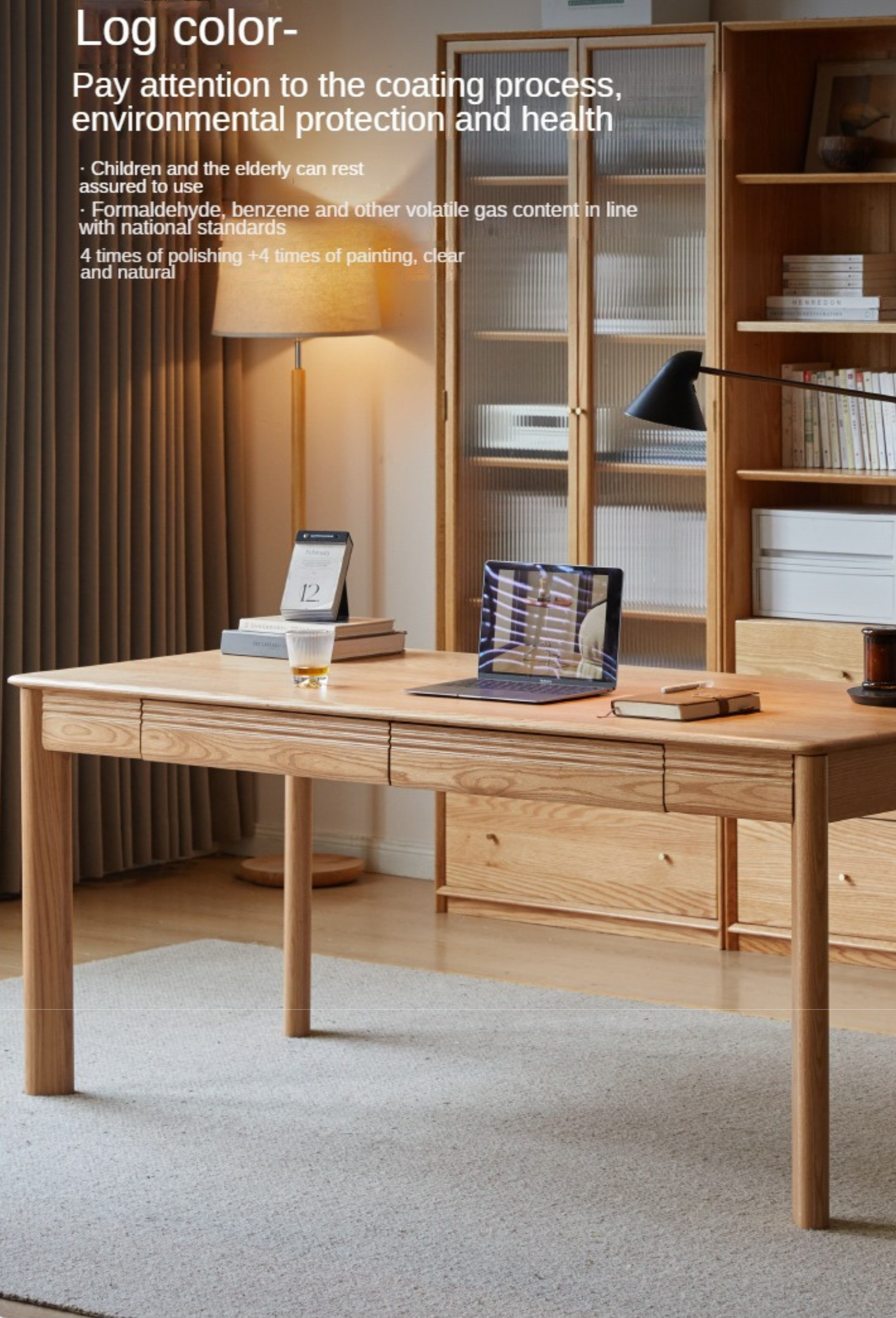 Oak, Ash Solid Wood Long Office Desk