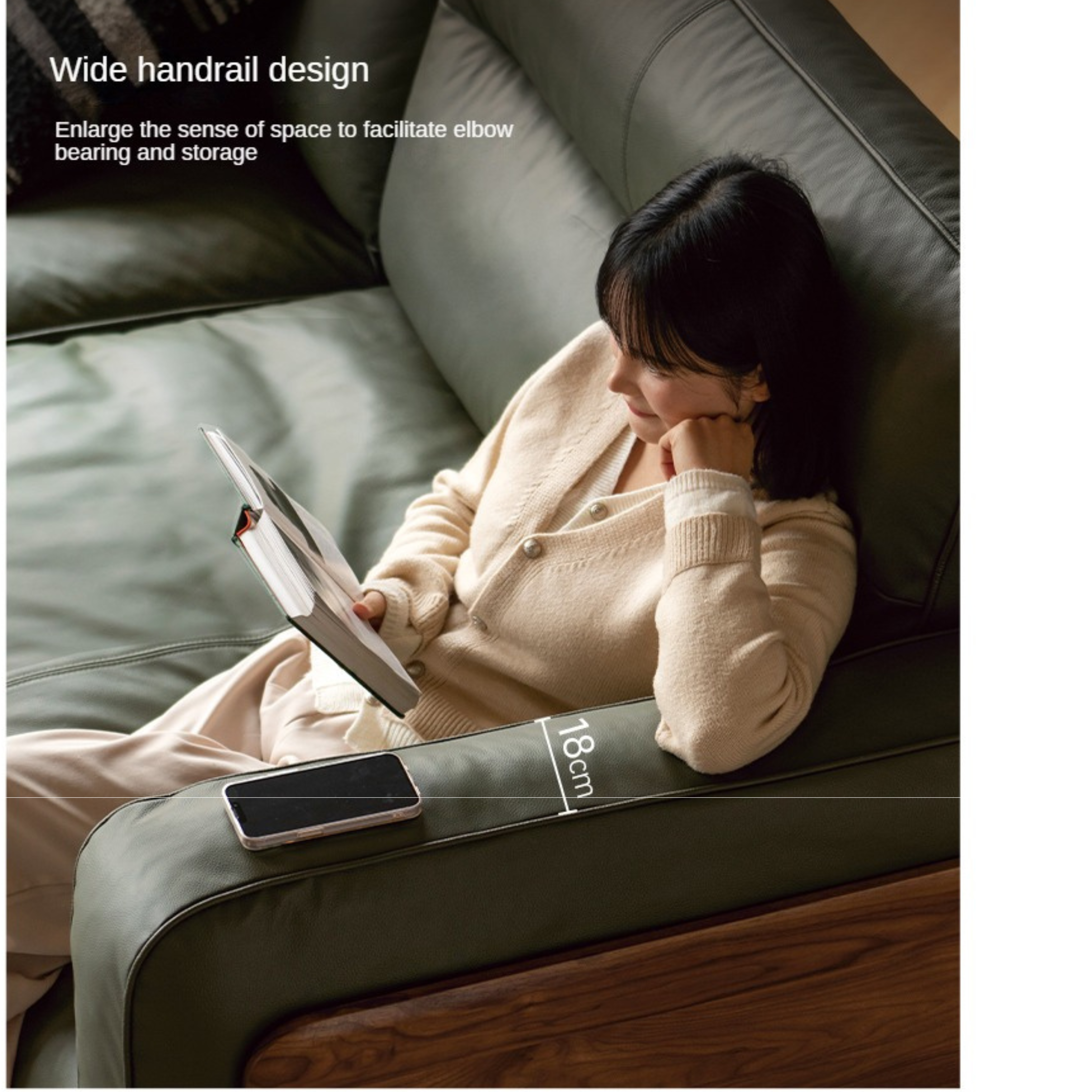 Black Walnut, Ash, Solid Sandalwood Wood Leather Top Layer Yellow Cowhide Sofa.