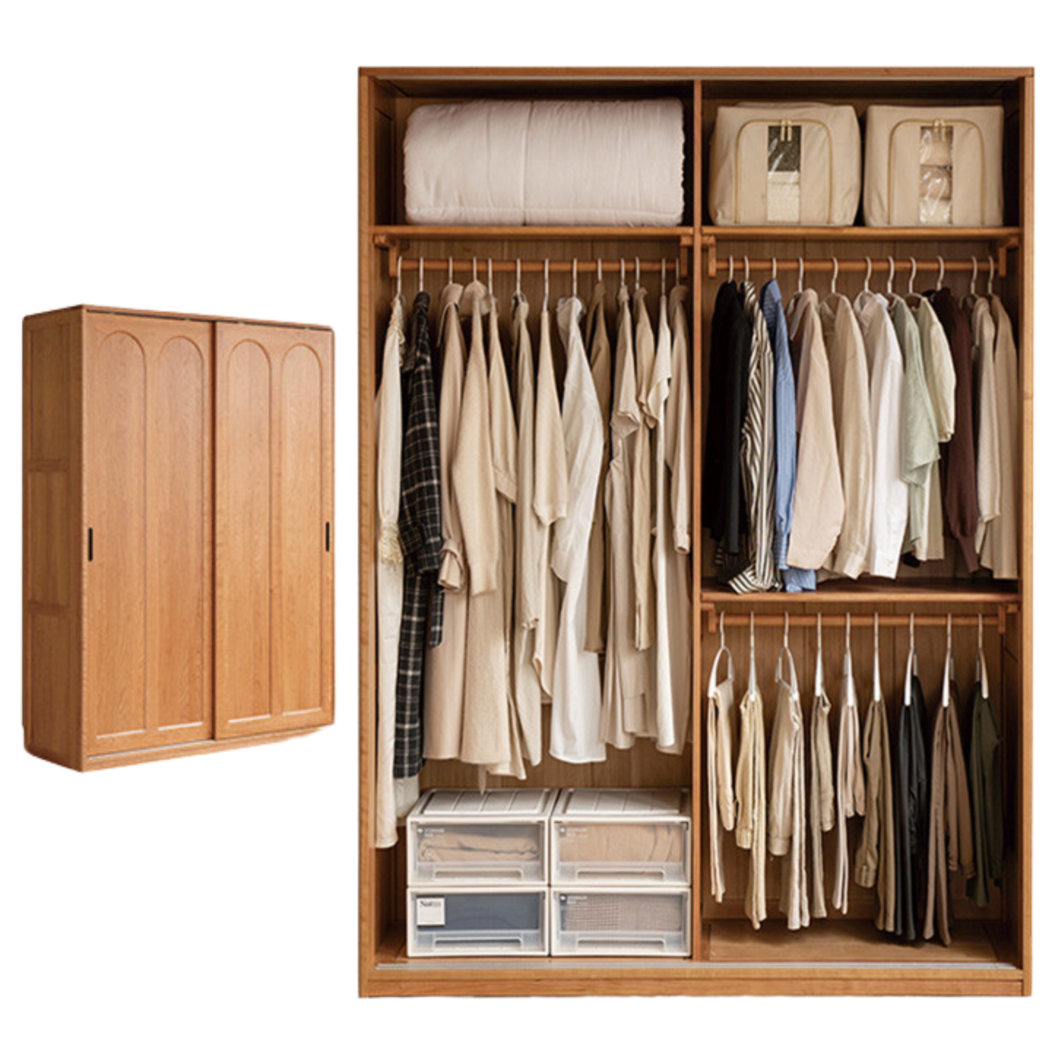 Cherry Solid Wood Retro Sliding Door Wardrobe