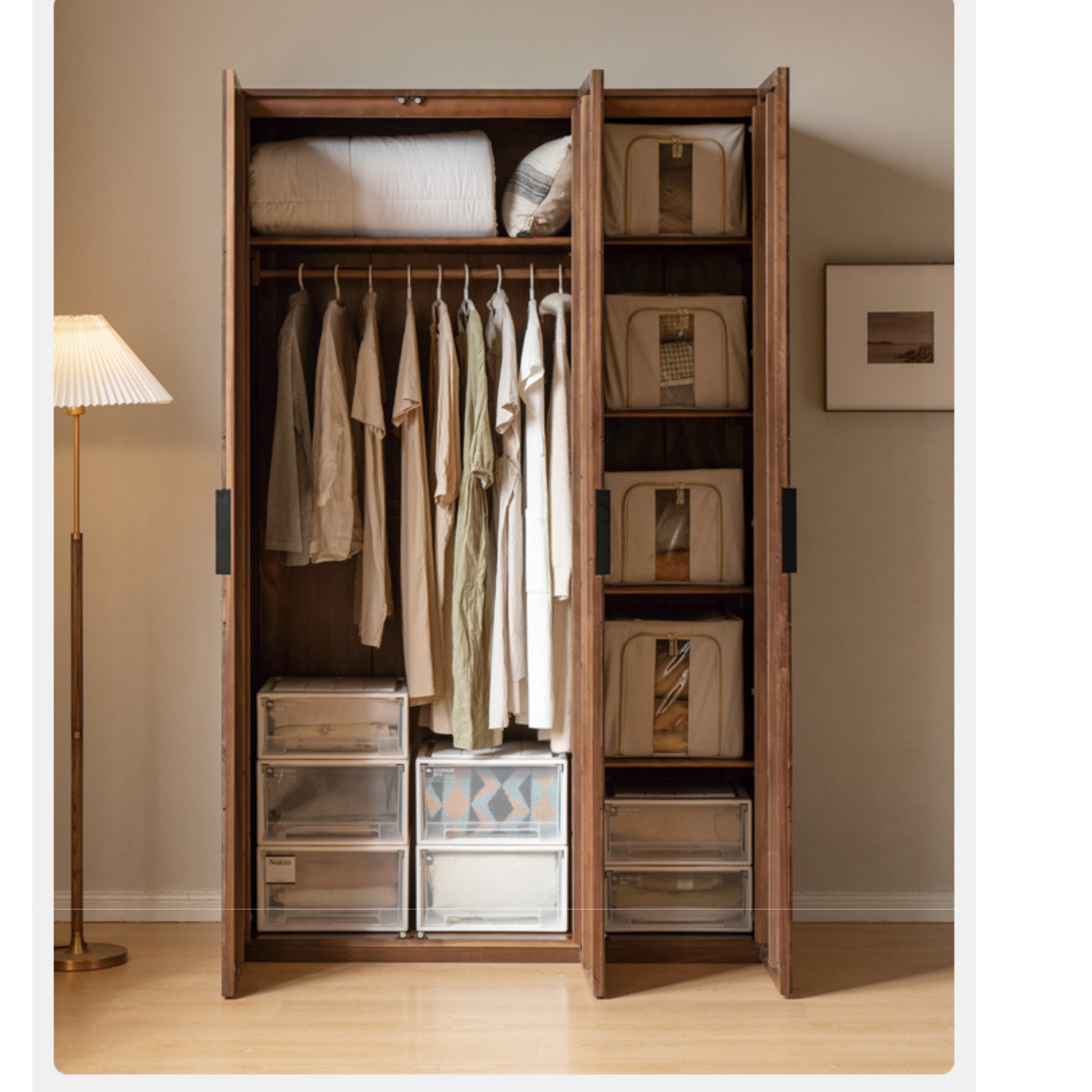 Black Walnut Solid Wood Wardrobe Combination.