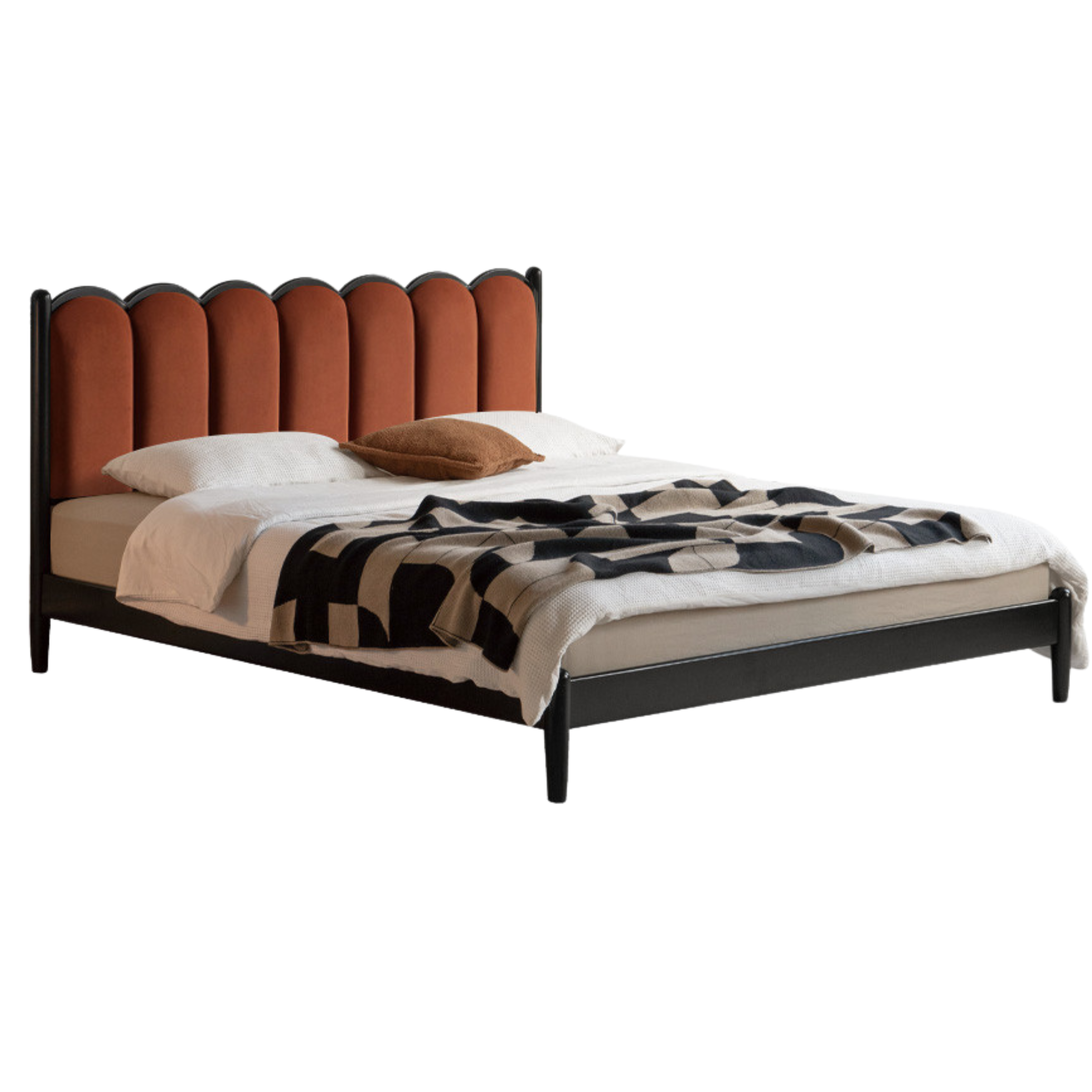 Rubber wood, Poplar Solid Wood Bed French Retro Style Black Harp Bed