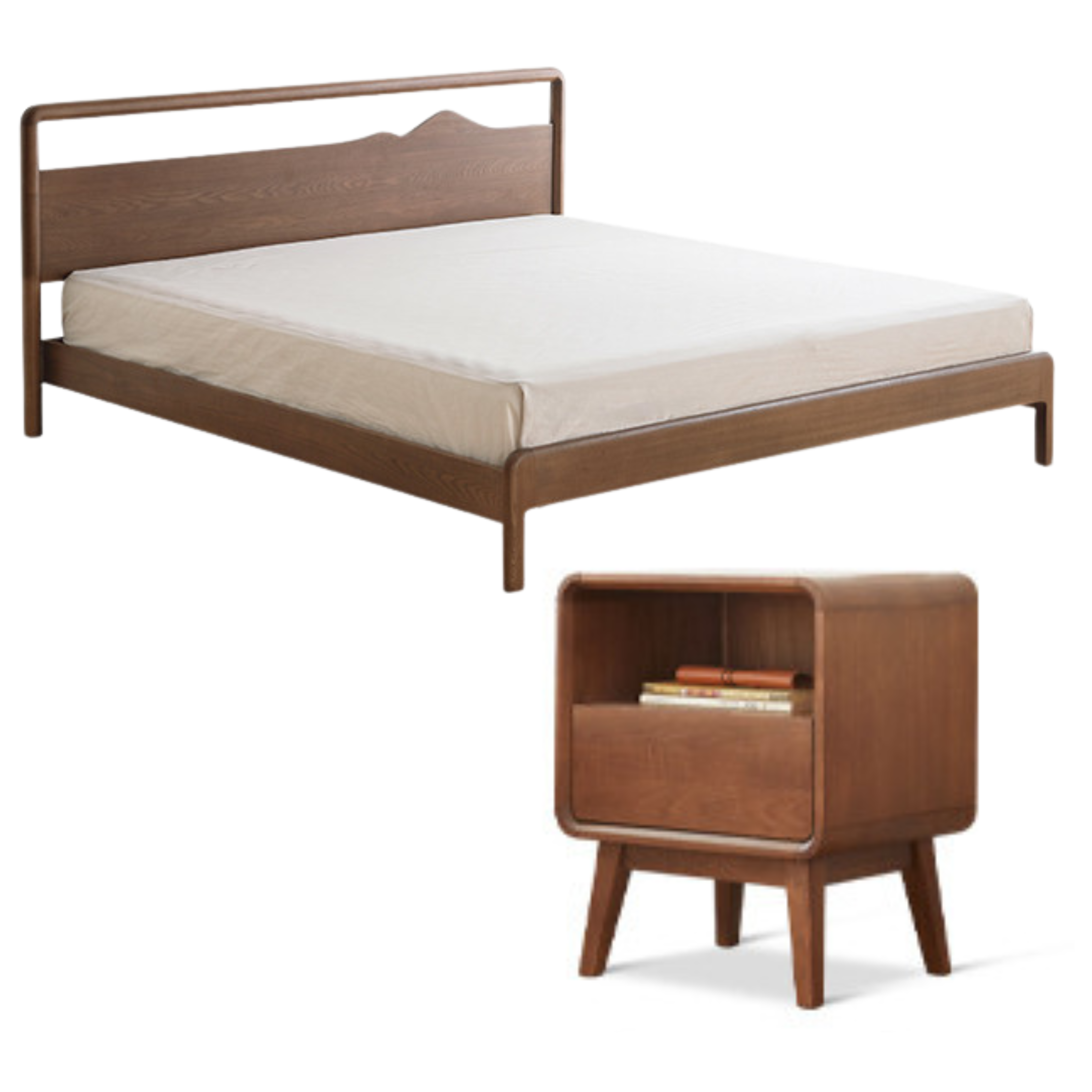 Black Walnut, Ash Solid Wood Bed