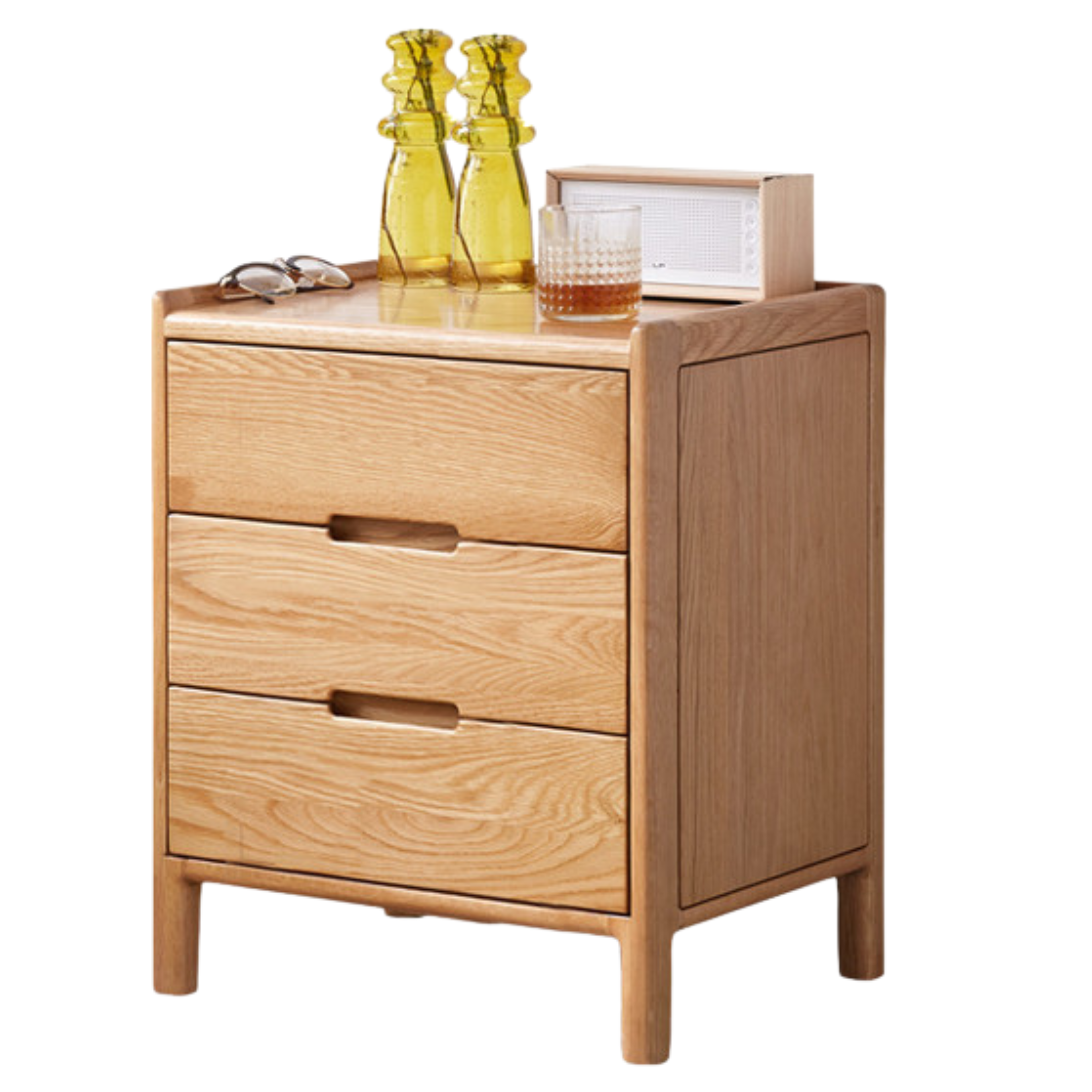 Oak Solid Wood, Solid Rubberwood Nordic Modern Nightstand.