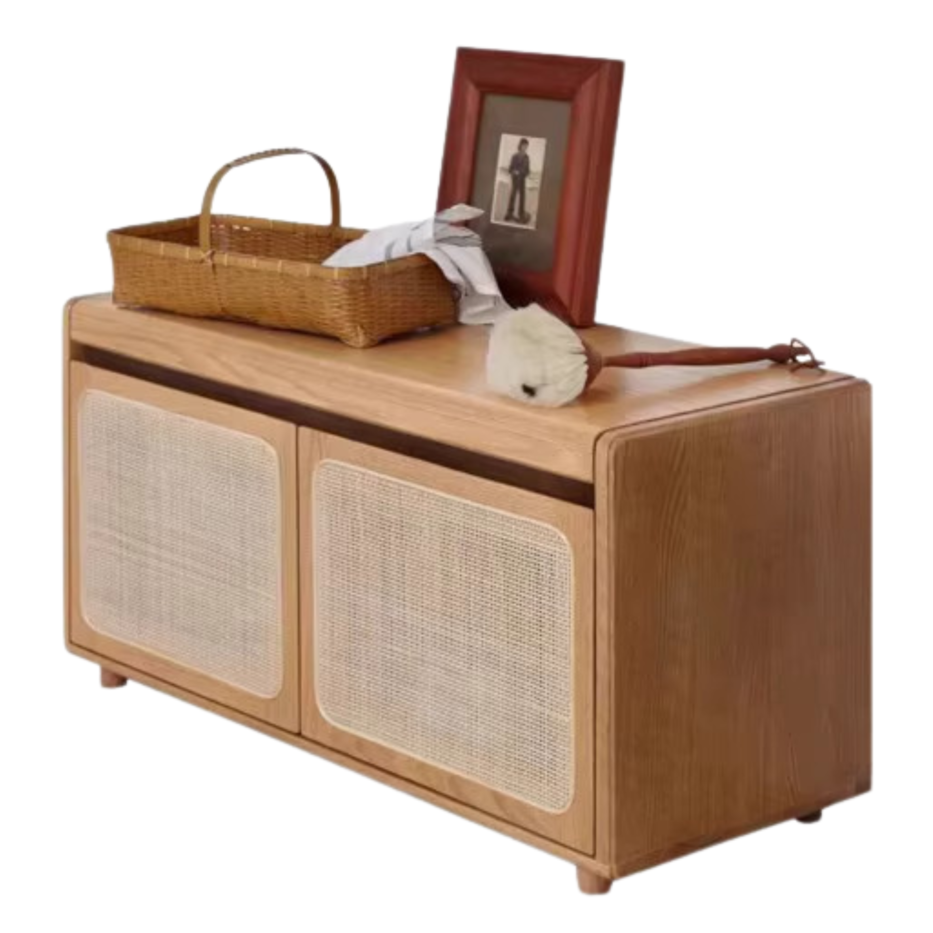 Oak Solid Wood Rattan Shoe Storage Bench