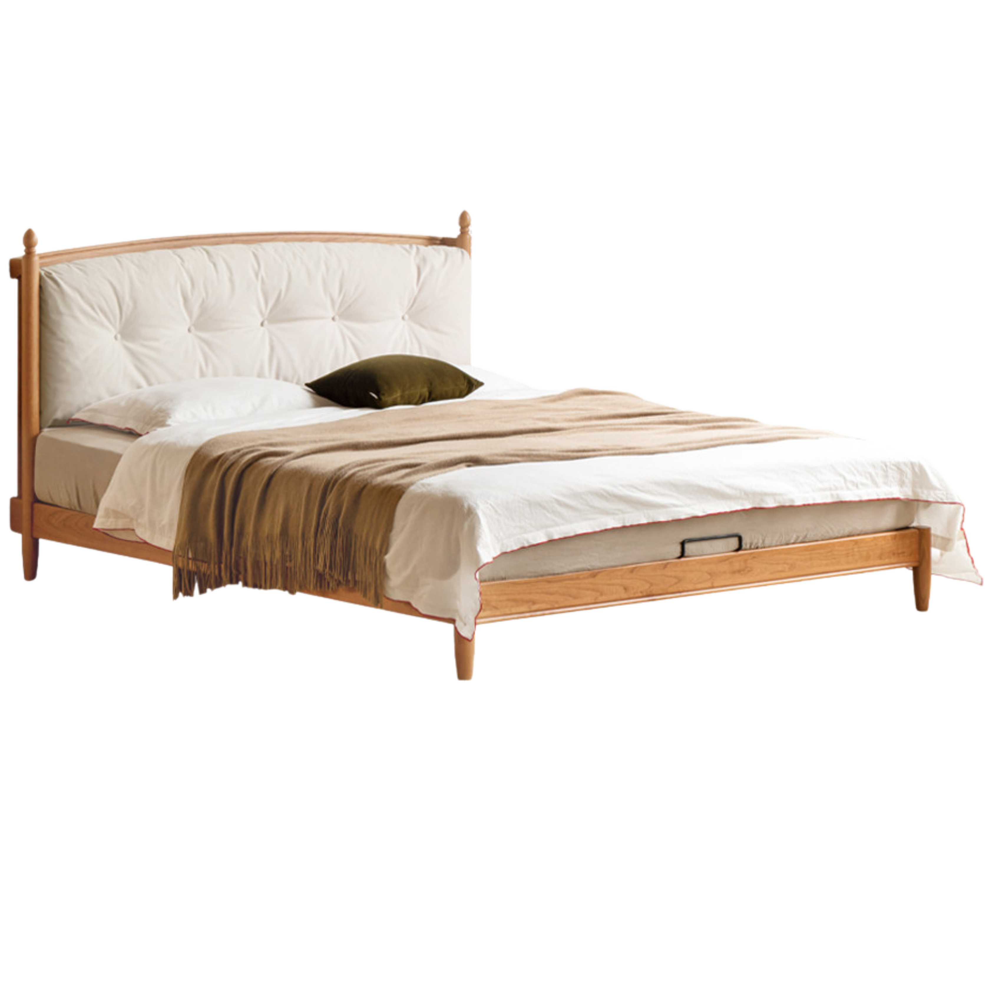 Cherry Solid Wood Soft Retro Bed