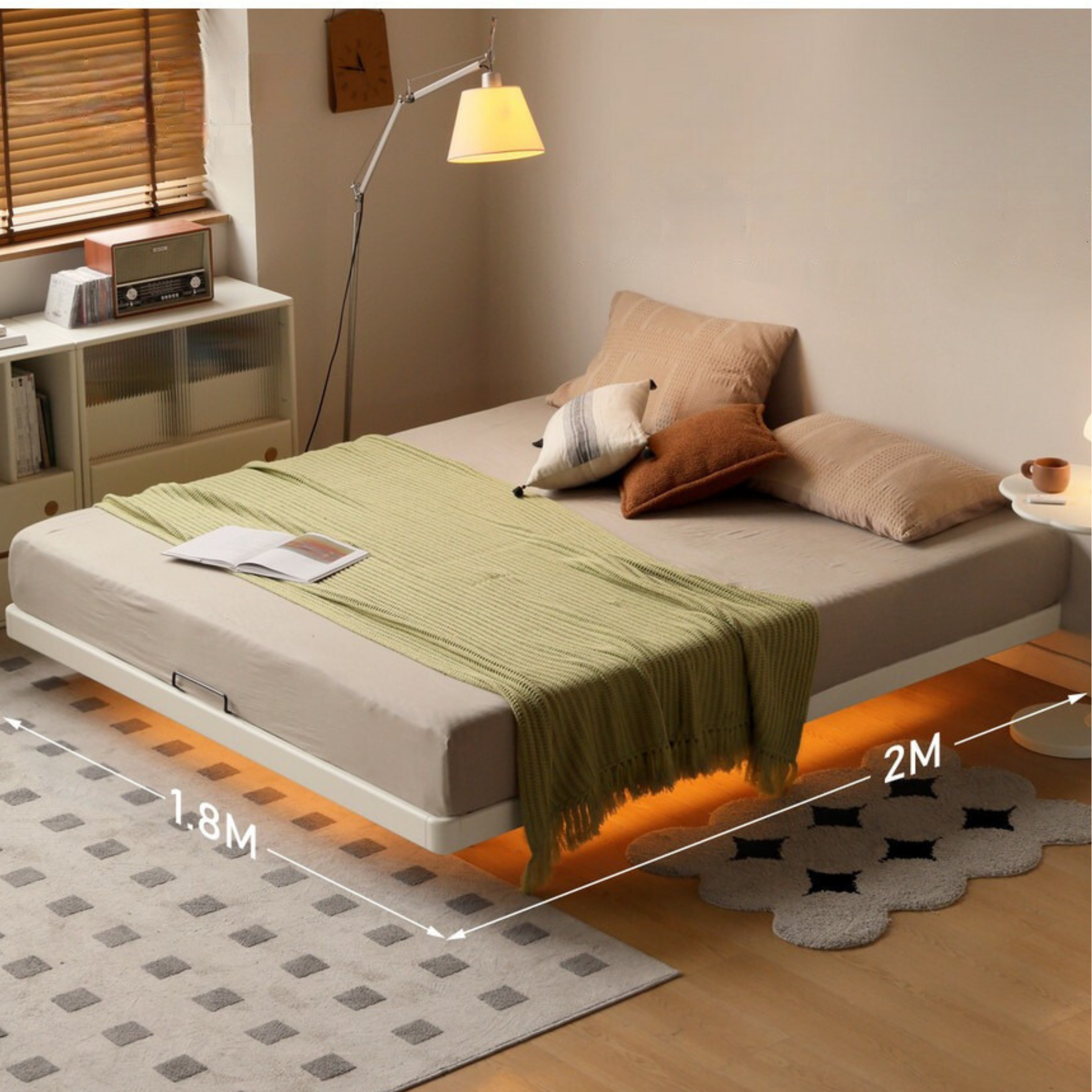 Poplar solid wood platform bed, headboard-free bed