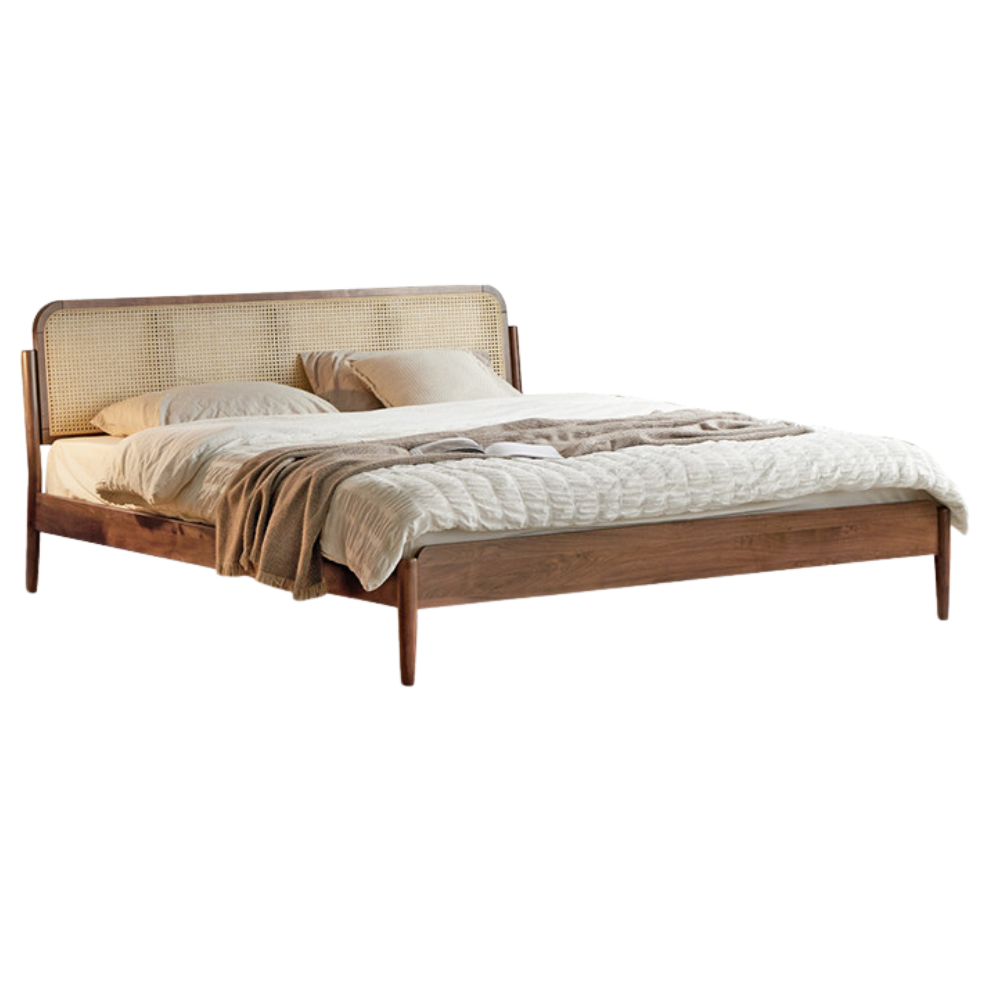 North American Black Walnut Solid Wood Rattan Bed