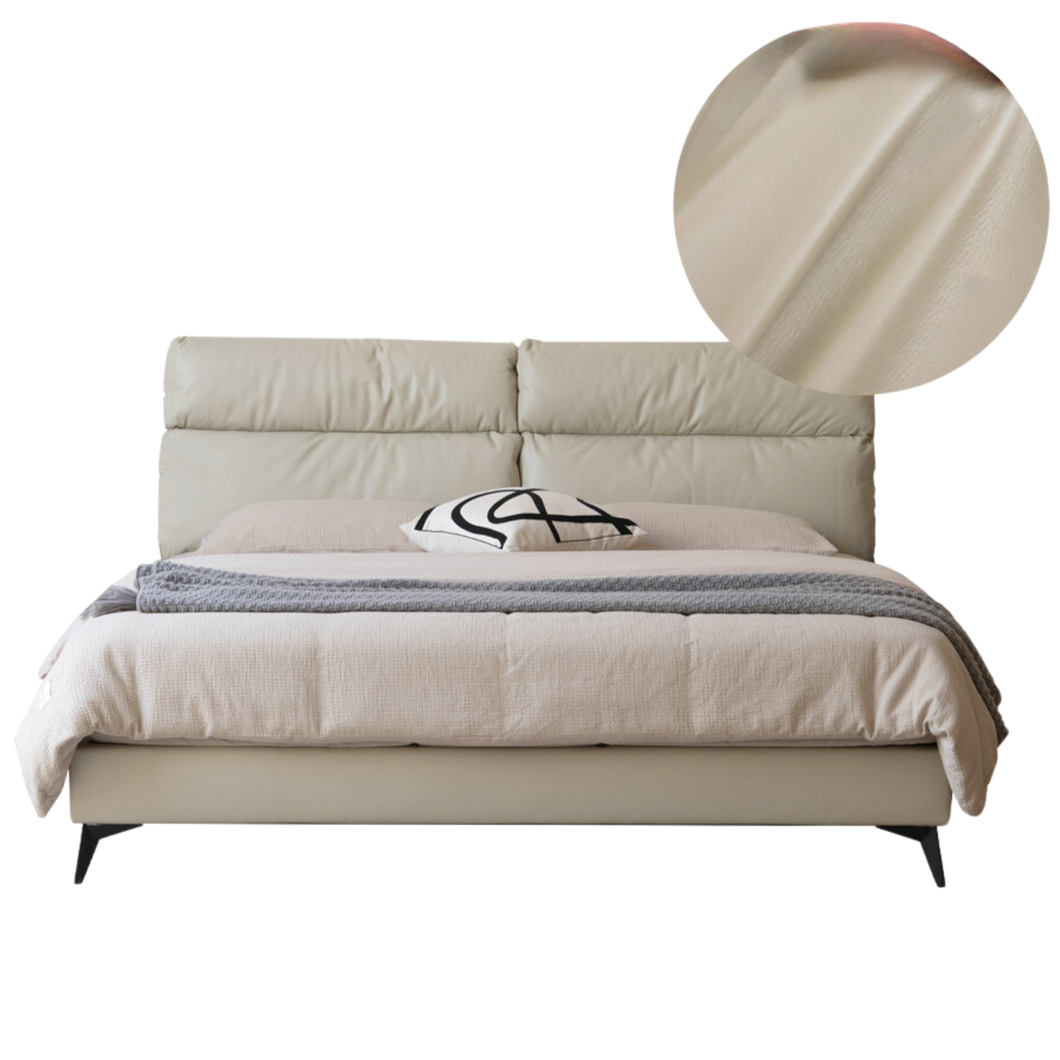 Leather Upholstered Bed with Down Filling