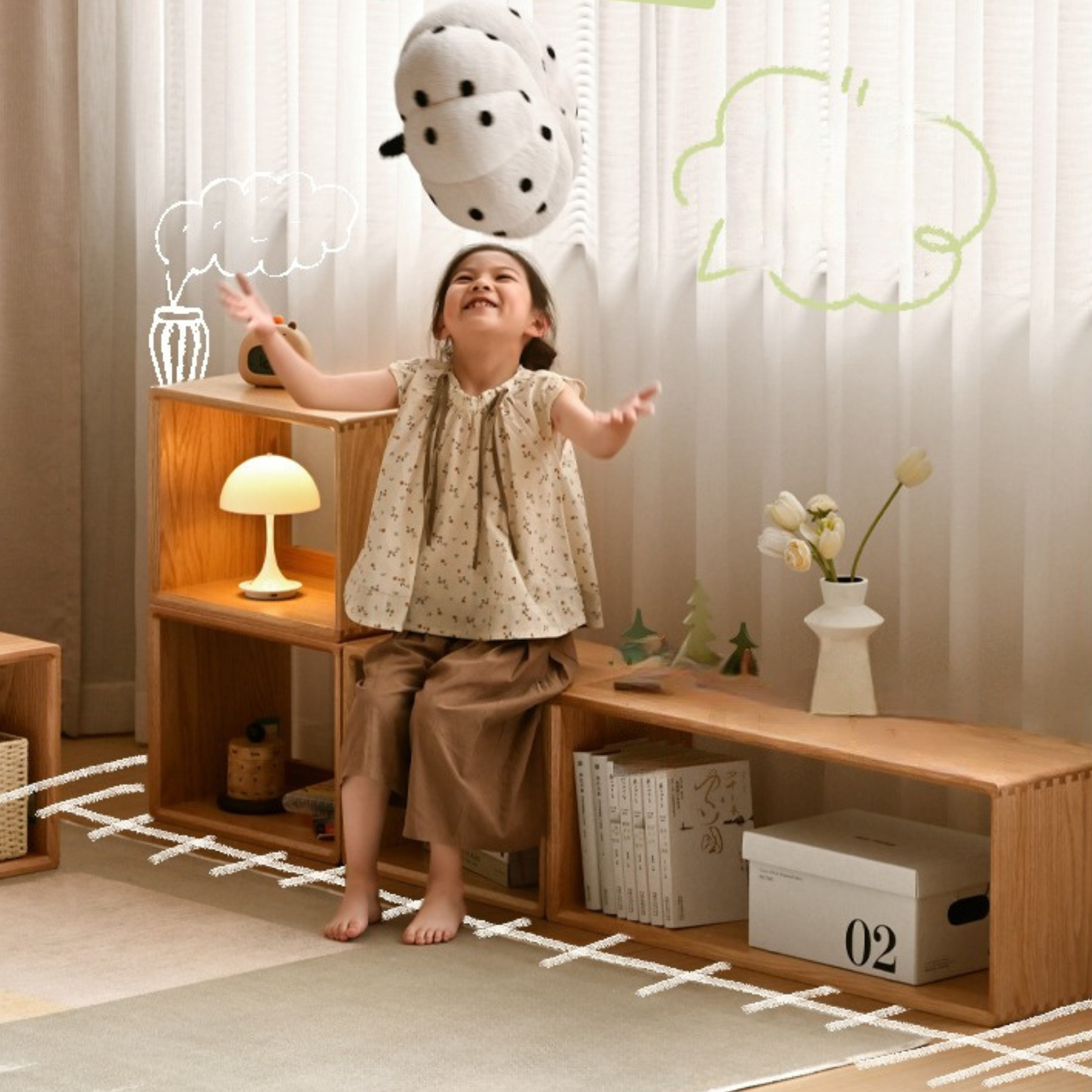 Black Walnut, Сherry, Oak, Poplar Solid Wood Kids Lattice Floor-To-Ceiling Bookshelves